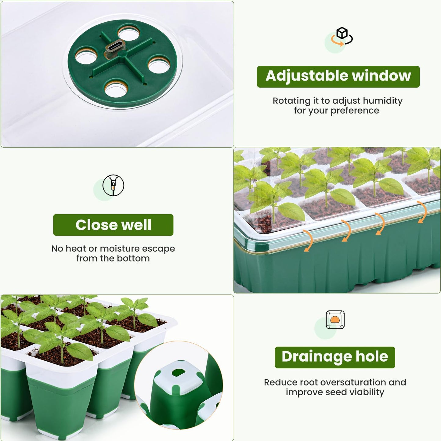 Pattiumo 6 Packs Seed Starter Tray with Grow Lights, 72 Cells Silicone Seed Starter Kits with Humidity Dome, 3 Lights for Seed Starting, 4 Timing Set, 8 Full Spectrum Germination Kit for Plant Seeds