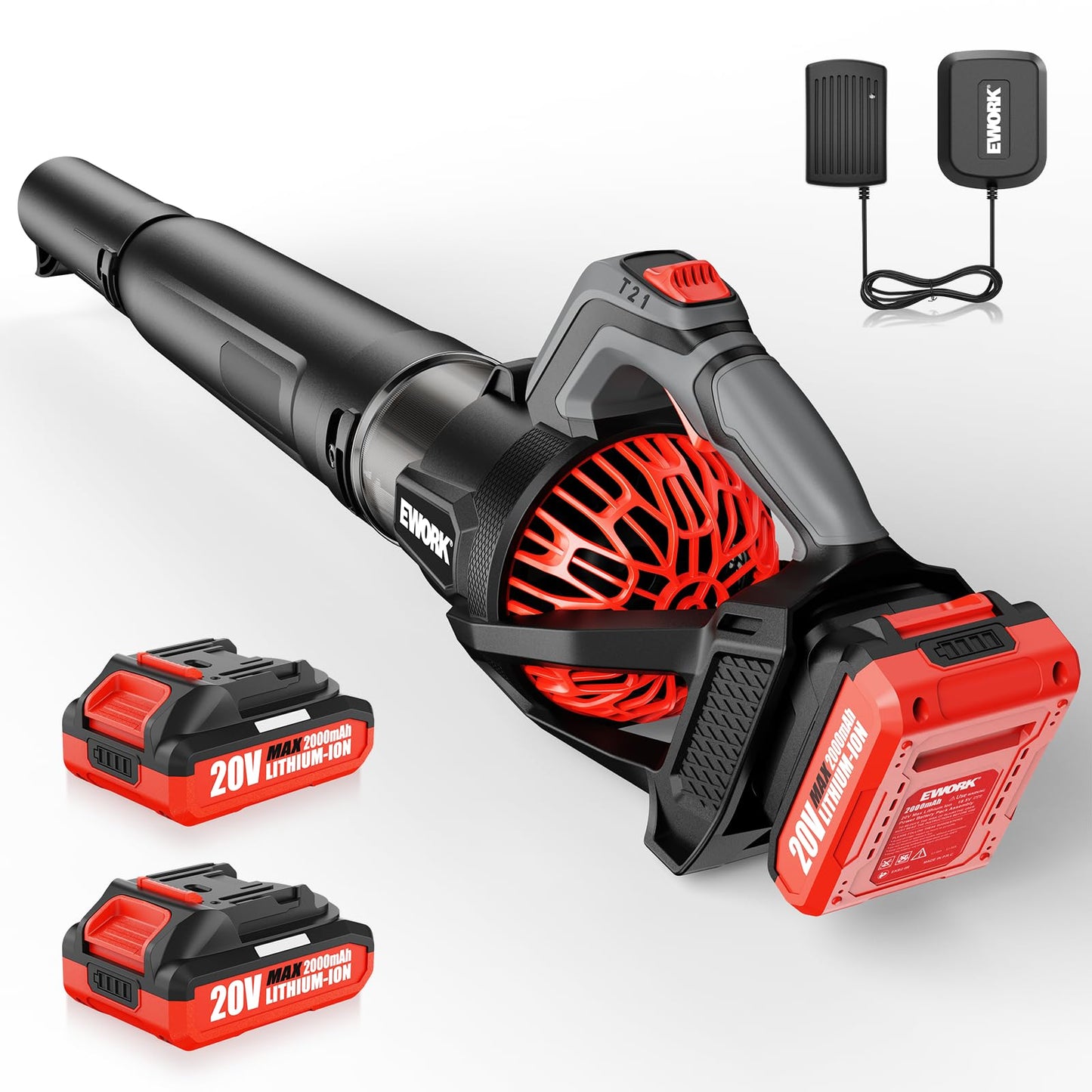 EWORK Cordless Leaf Blower 20V, 550 CFM 3-Speed Electric Handheld Blower, 2 Pack 2.0Ah Batteries & Charger Included for Lawn, Patio, Garden & Sidewalk Cleaning