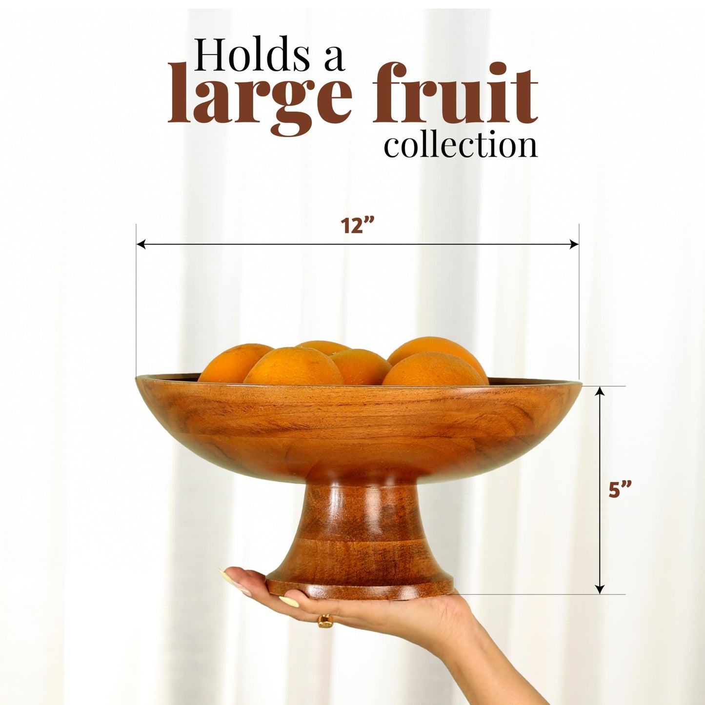 Folkulture Wooden Fruit Bowl for Kitchen Counter | 12" Large Premium Eco Friendly Banana Fruit Basket for Kitchen | Acacia Wood Bowl with Holder, Pedestal for Table Decor, Centerpiece for Dining Table