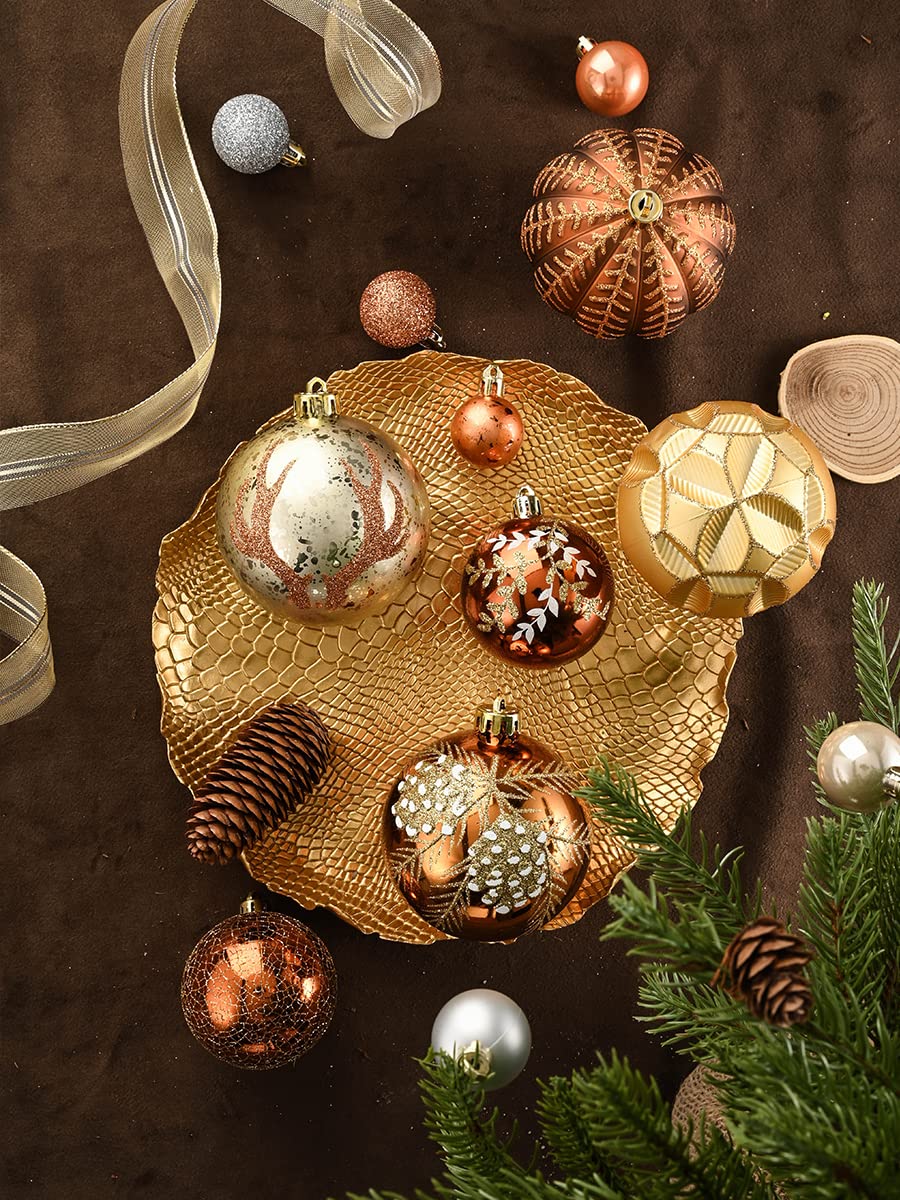 Valery Madelyn Luxurious Copper Gold Christmas Ball Ornaments, Shatterproof Christmas Tree Ornaments for Xmas Decoration (2 Items Bundle