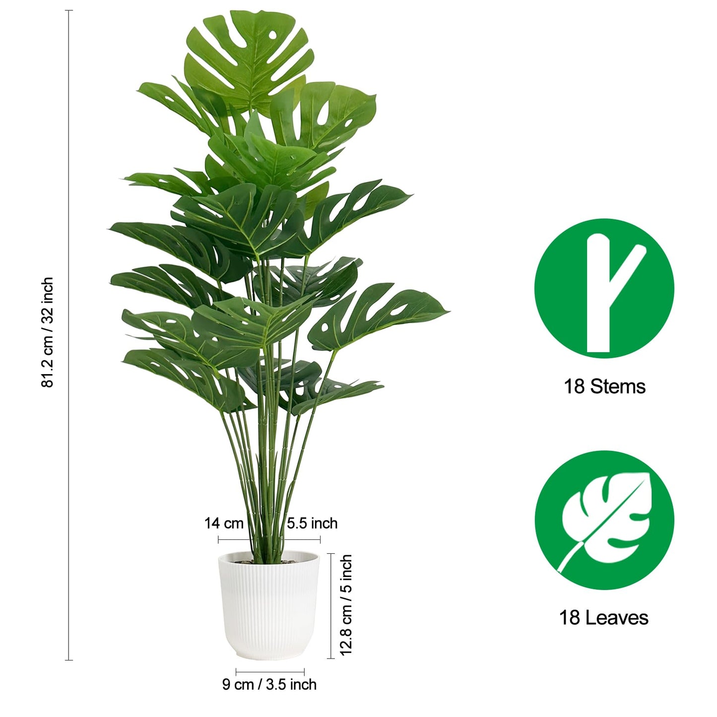 SAJANDAS Set of 2 Artificial Monstera Deliciosa Plants in Pots, Fake Tropical Trees with Greenery Leaves Stems, 32 Inch Faux Swiss Cheese Floor Plants for Home Porch, Garden, Office, Store Decor