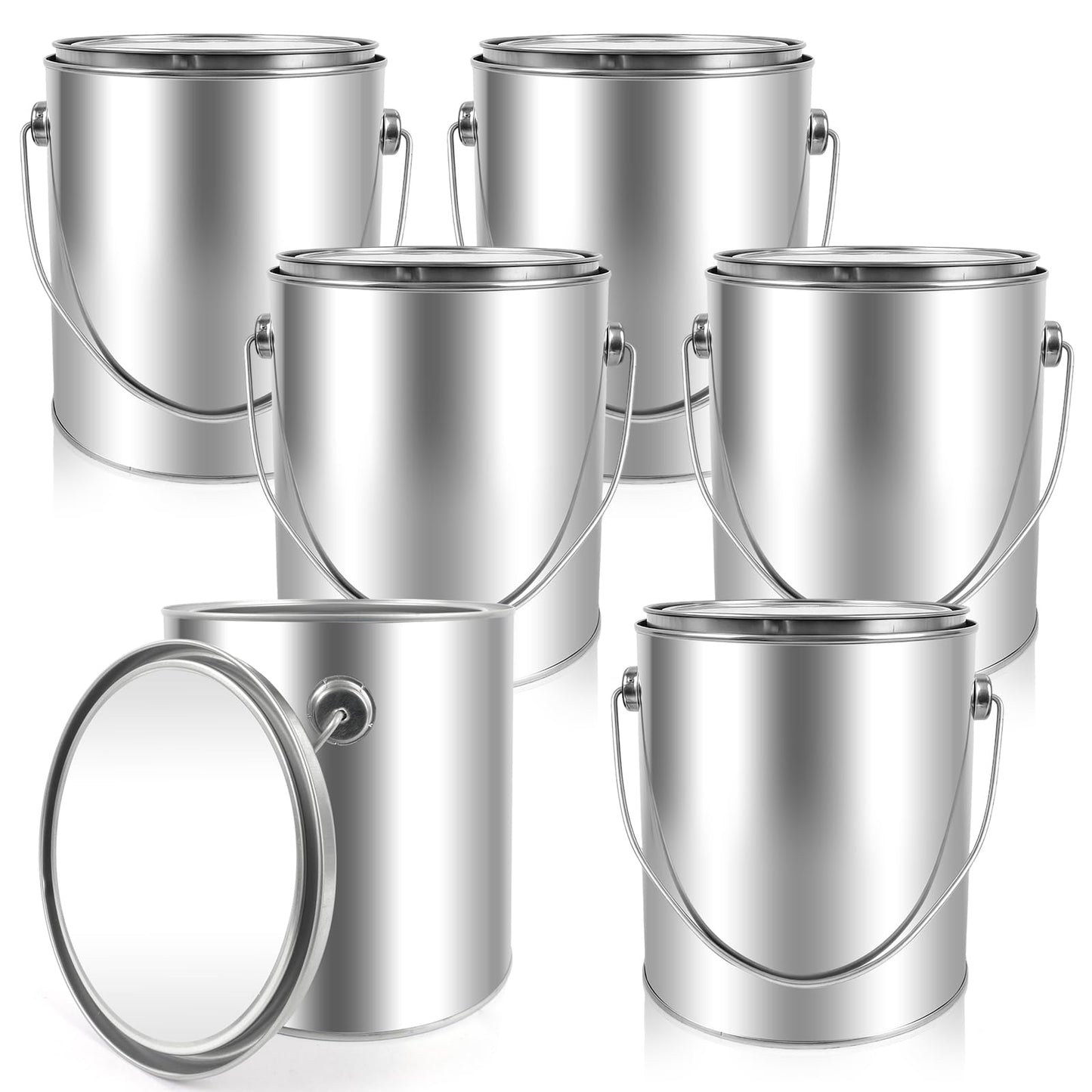 Nyuemystery 6 Pack 1 Gallon Empty Paint Cans with Lids, Unlined Metal Paint Buckets with Handle for Oil Based Paint, Solvents, Craft DIY Art Supply Storage (Silver)