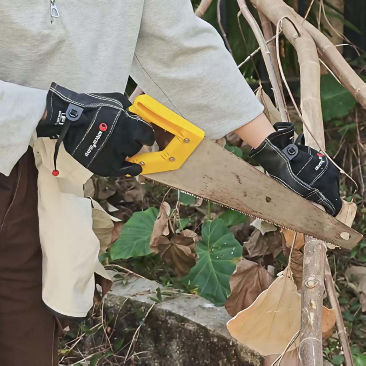 AOUCHI Leather Gardening Gloves for Men, Work Gloves for Welding, Mechanics, Construction, Thorn Proof (Black, X-Large)
