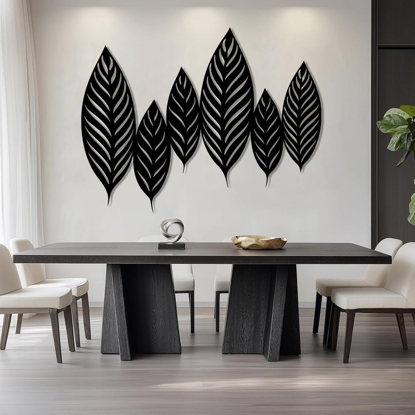 Chaser of Light Metal Leaf Wall Decor, Large Leaves Metal Wall Art, Minimalist Wall Art, Boho Wall Sculpture, Nature Decorations for Living Room, Bedroom (Black, 19"x14"/47x37cm)