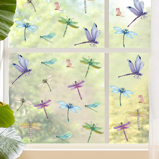 32 Pieces Dragonfly Window Clings Anti-Collision Window Decals Glass Alert Static Decals Prevent Birds Window Strikes for Glass Living Room Door Decoration