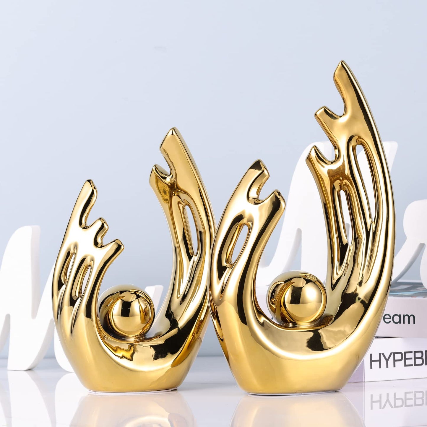 XMGZQ Home Decor Golden Ceramic Statue,Gold Decor Abstract Art Ceramic Statue,Modern Art Ceramic Statue Gold Table Decorations for Dining Room Living Room Office Centerpiece Handmade Artware Gift