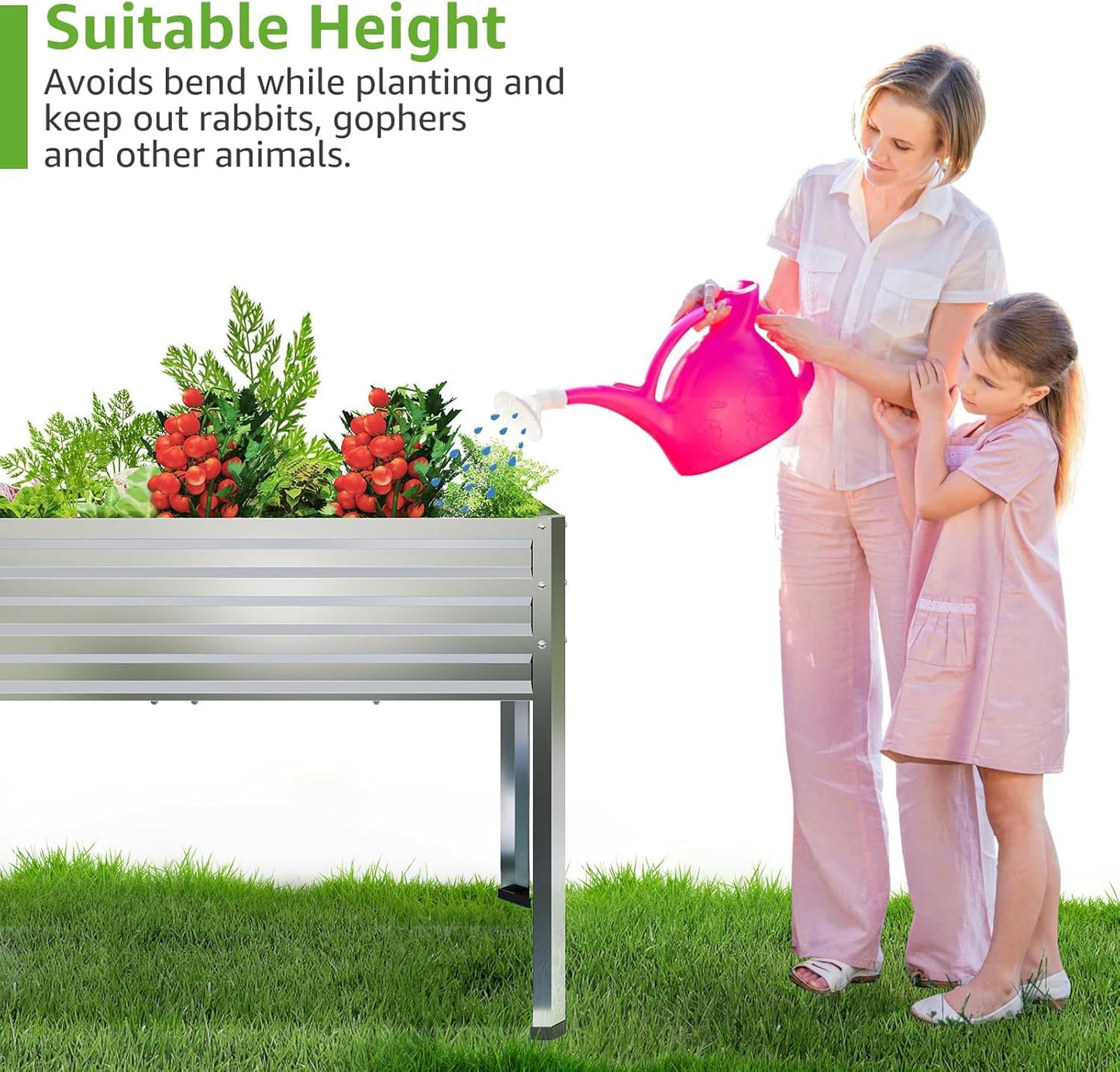 FOYUEE 2PCS Galvanized Raised Garden Bed with Legs, 48 gallons, 48"x24"x32" Large Metal Elevated Planter Boxes with Drainage Holes,for Vegetables, Flowers, Backyard, Patio, Balcony