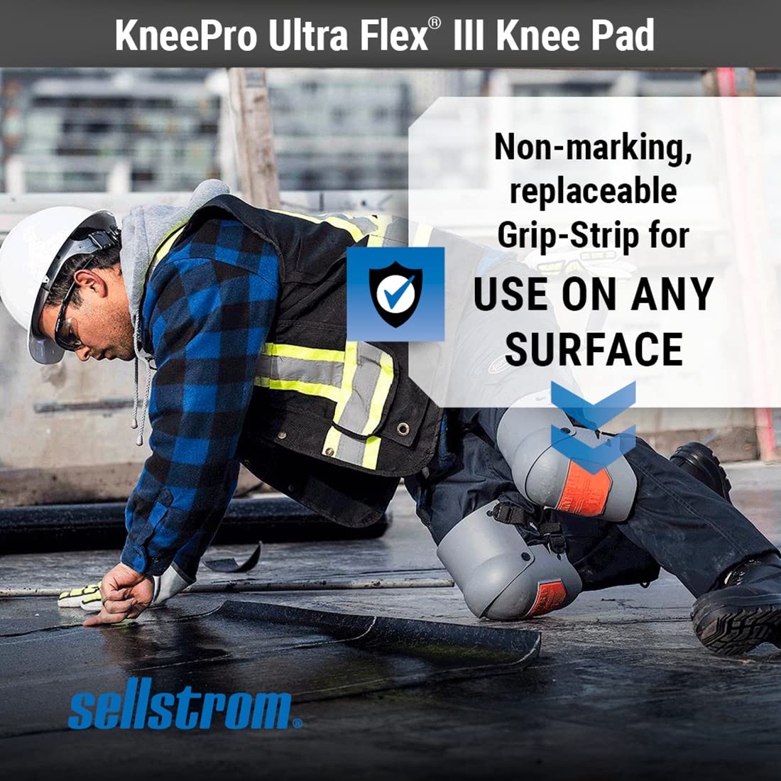 Sellstrom Ultra Flex KneePro Professional Knee Pads for Men & Women with Thick Foam Cushioning & Heavy Duty Hard Outer Shell - Adjustable Straps with Quick-Clips & Ergonomic Metal Hinges - for Construction Work, Gardening, Roofing, Flooring