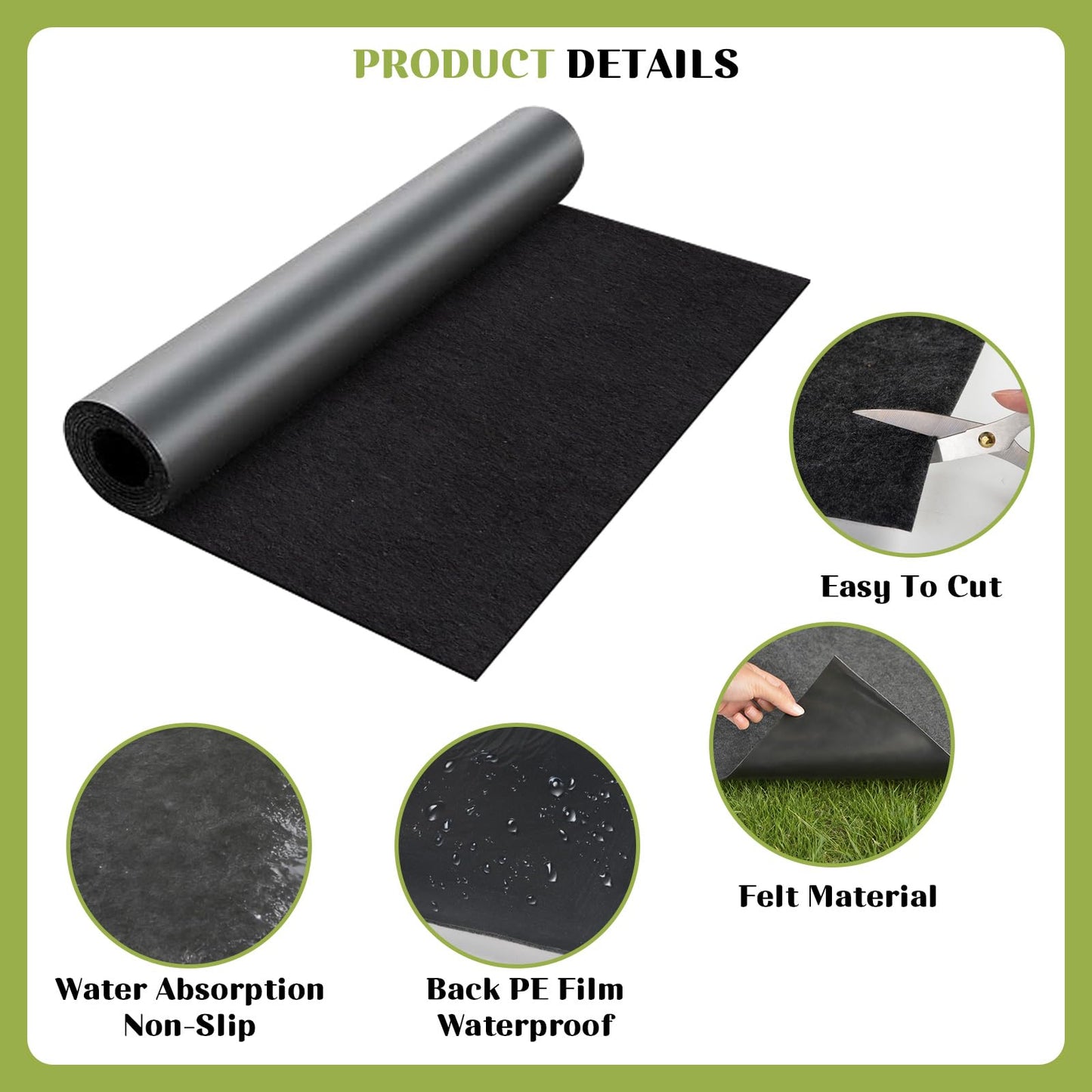 2 Rolls Recycled Felt Mulch Mat Roll for Landscaping, 8.2 x 2Ft Black Fabric Mulch Walkway Pathway Mat, Permanent Garden Pathway Mulch Barrier Landscaping Mat with 20 Stakes for Garden Weed Barrier