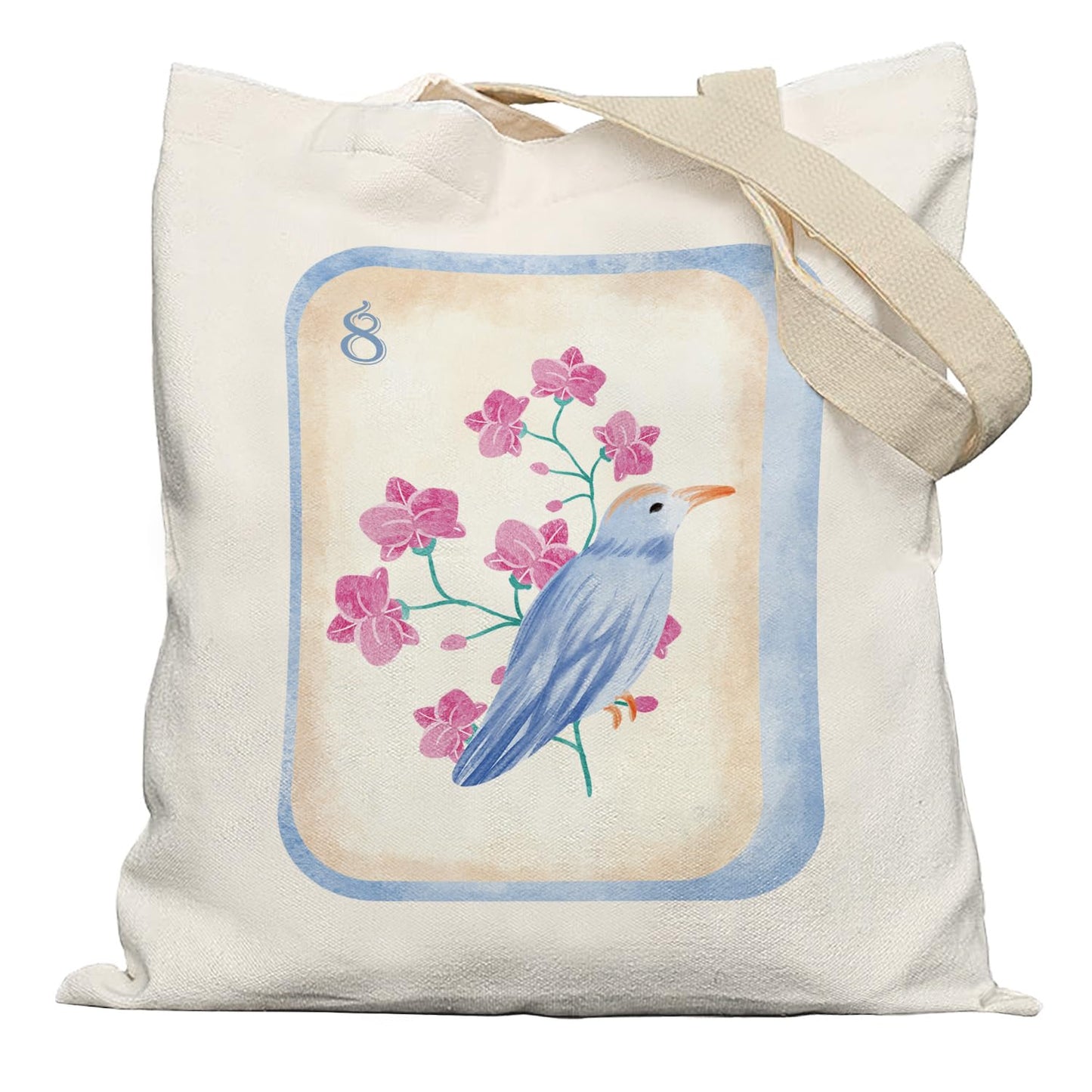 APJYM Chinoiserie Floral Bird Mahjong Tote Bag, Mahjong Gifts for Women Canvas Tote Bags, Gifts for Mah Jong Players Lovers Reusable Grocery Shopping Bags