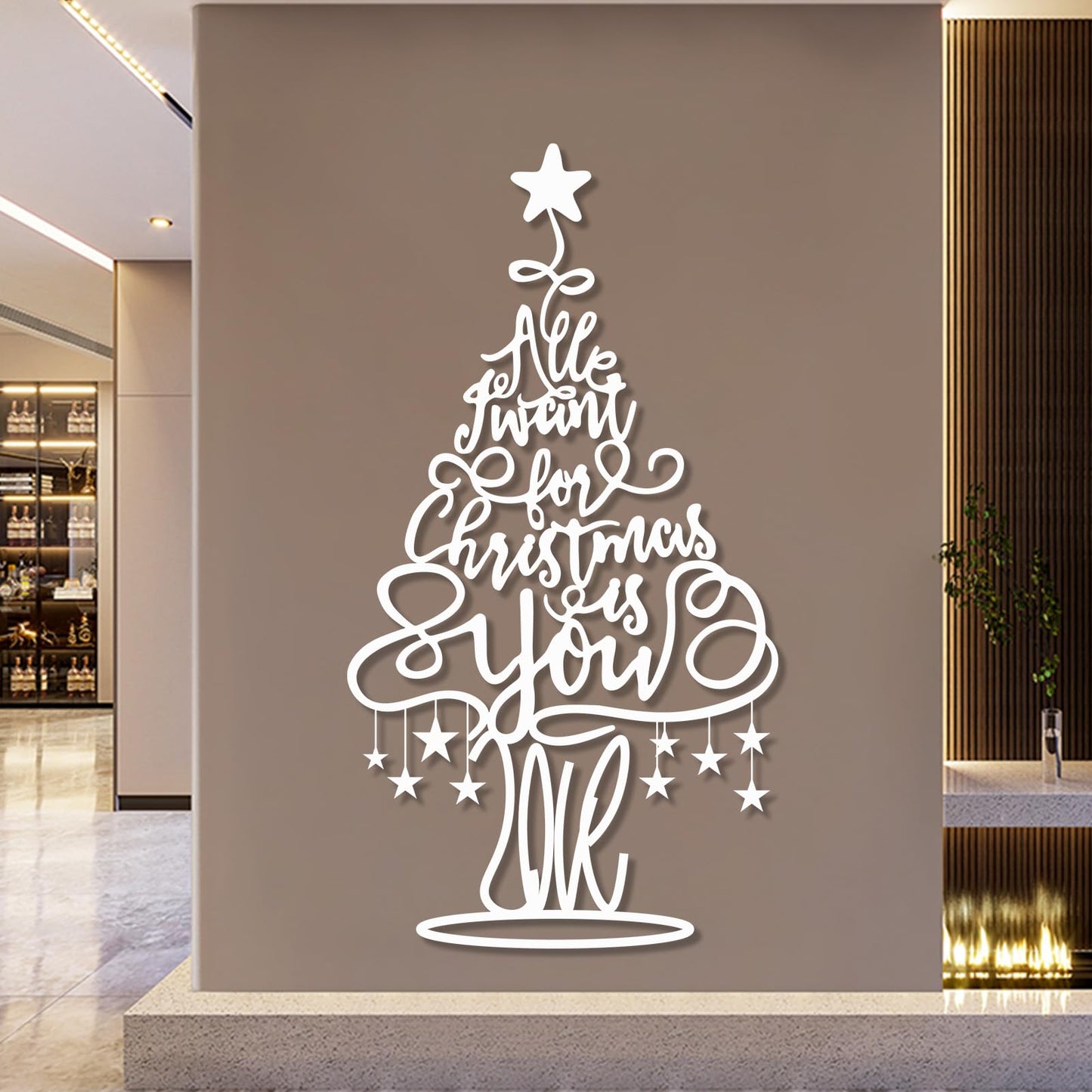 Merry Christmas Tree Metal Wall Decor, Christmas Tree Metal Wall Art for Ling Room, Bedroom, Office (Black,59" x 31" / 150 x 80 cm)