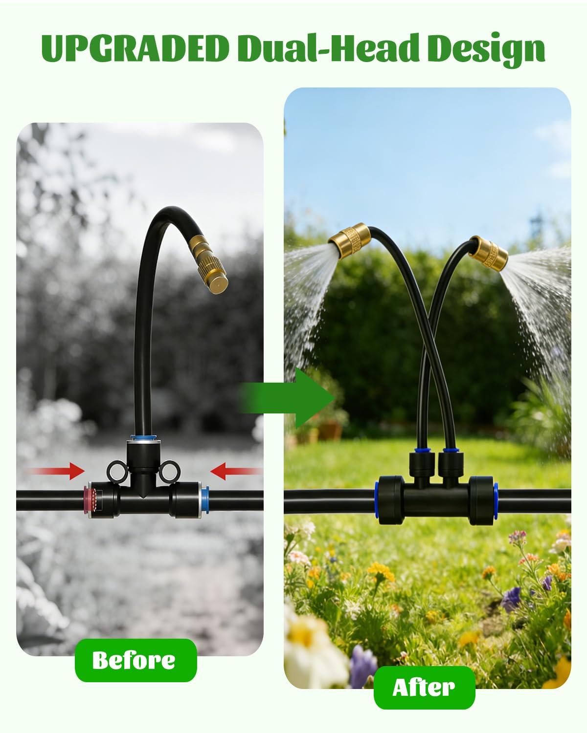 66FT Drip Irrigation System with 40 Nozzles, Automatic Drip Irrigation Kit, Garden Watering System with Dual-Head 360° Bendable Spray Nozzles for Lawn, Raised Bed (66FT, 40 Nozzles)