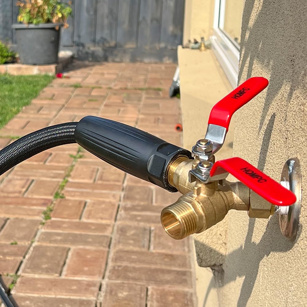 HQMPC Garden Hose Y Valve Splitter With Stainless Steel Long Handle - Brass 2 Way Water Adapter, 3/4" GHT Thread