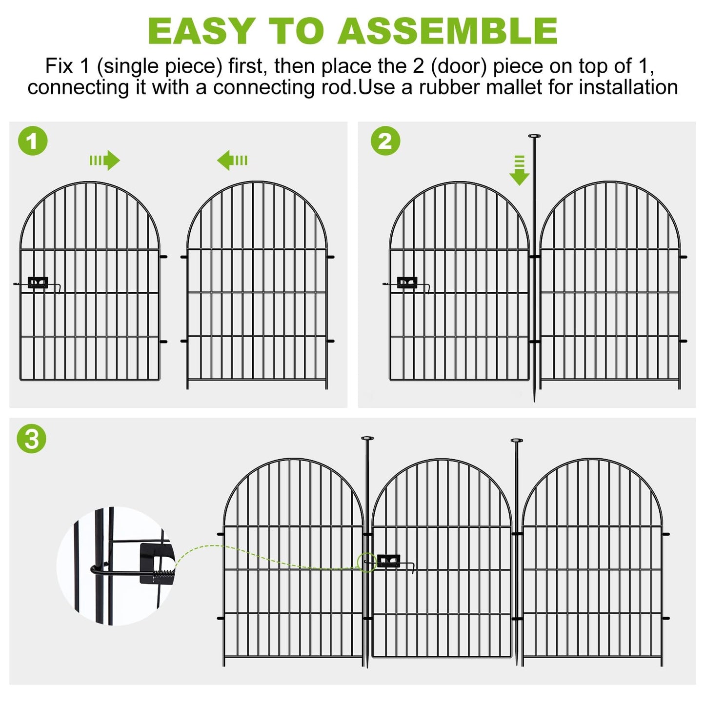 ADAVIN Garden Fence Animal Barrier with Gate 40 in(H)×17.5 Ft(L) 8 Panels,Rustproof Metal Wire Tall Fencing Border for Dogs Rabbits,Outdoor no dig pet Fences,Black Flower Edging for Yard,Arched
