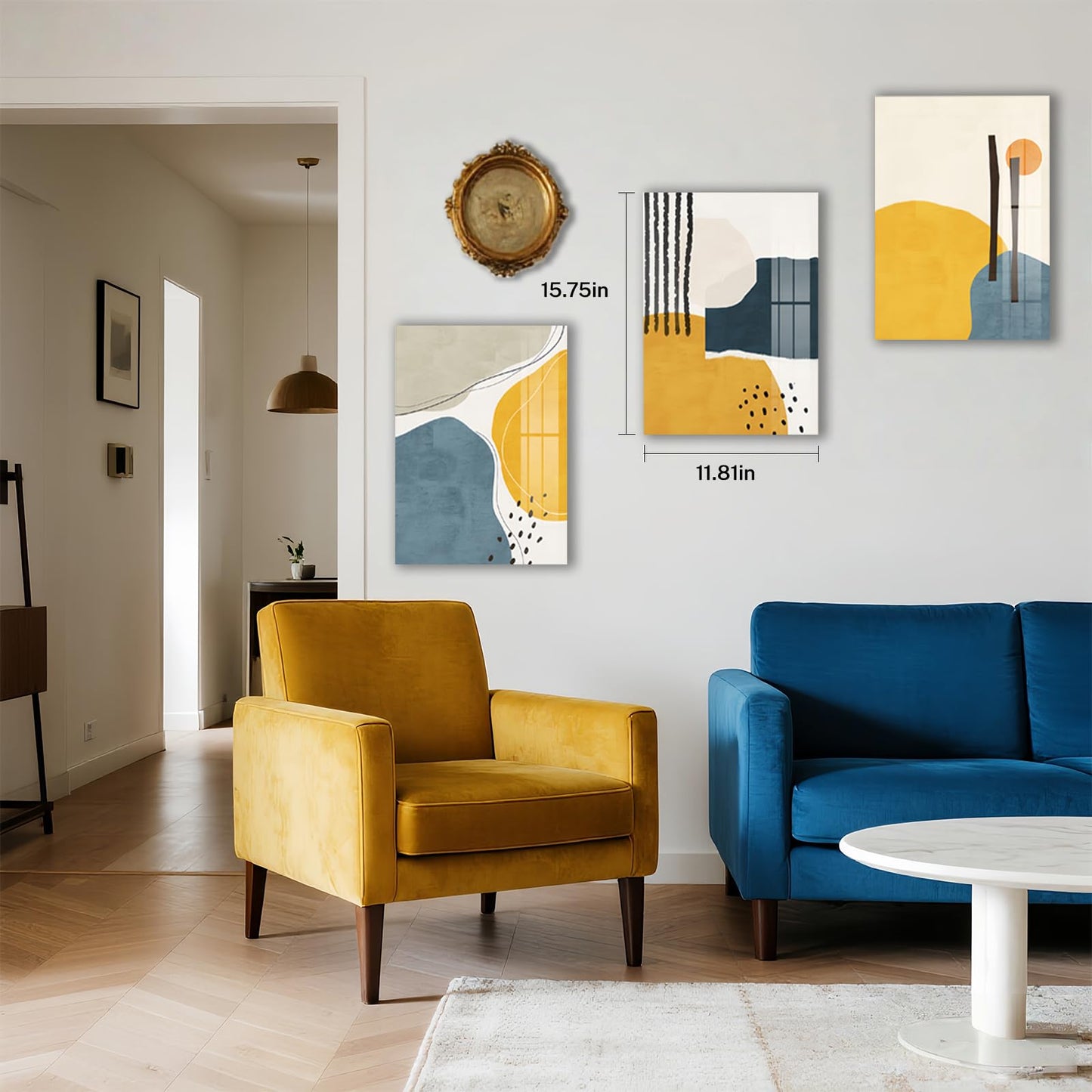 Framed Neutral Canvas Wall Art Abstract, 3 Pcs Modern Abstract Art Wall Decor, Canvas Wall Art for Living Room Bedroom Bathroom Office 12″ X16″