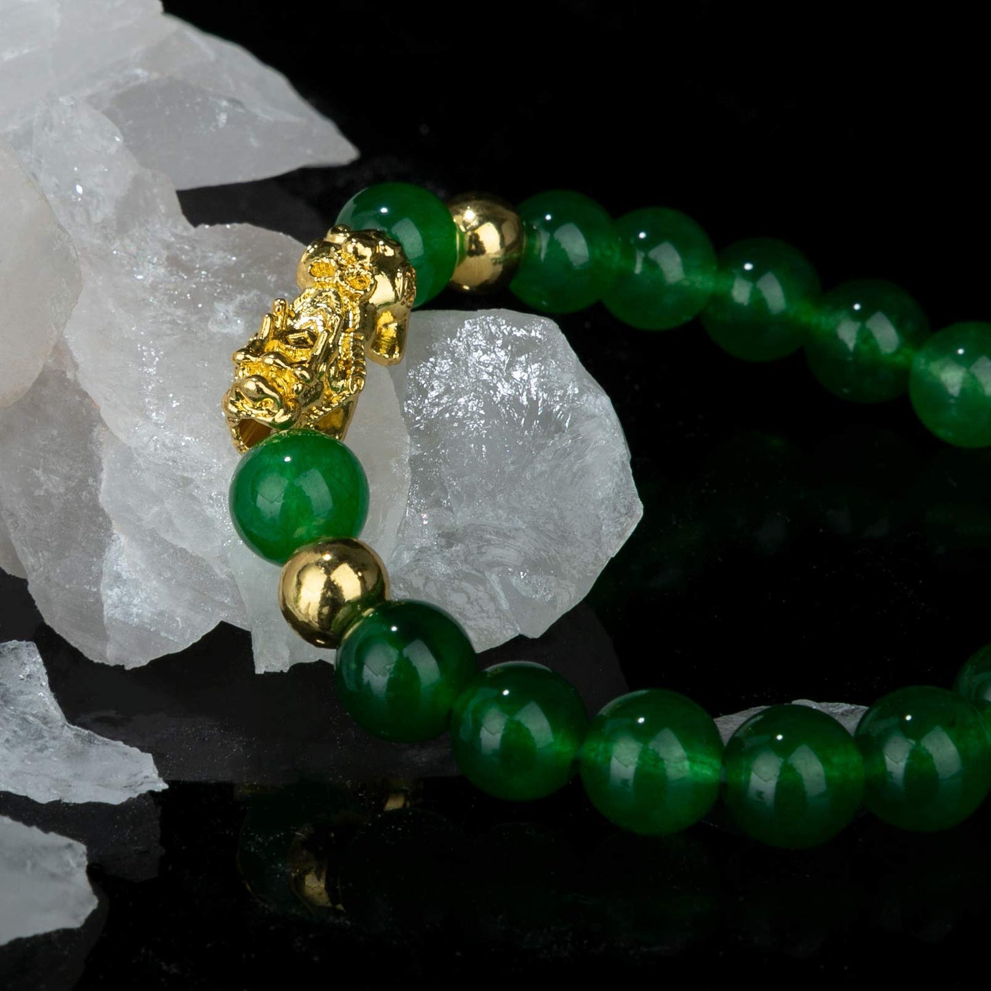 ZenBless Fengshui Porsperity Jade Bracelet Lucky Charm Feng Shui Black Obsidian Wealth Bracelet Gift for Men Women with Gold Plated Pi Xiu Pi Yao Attract Wealth Good Luck(Green)