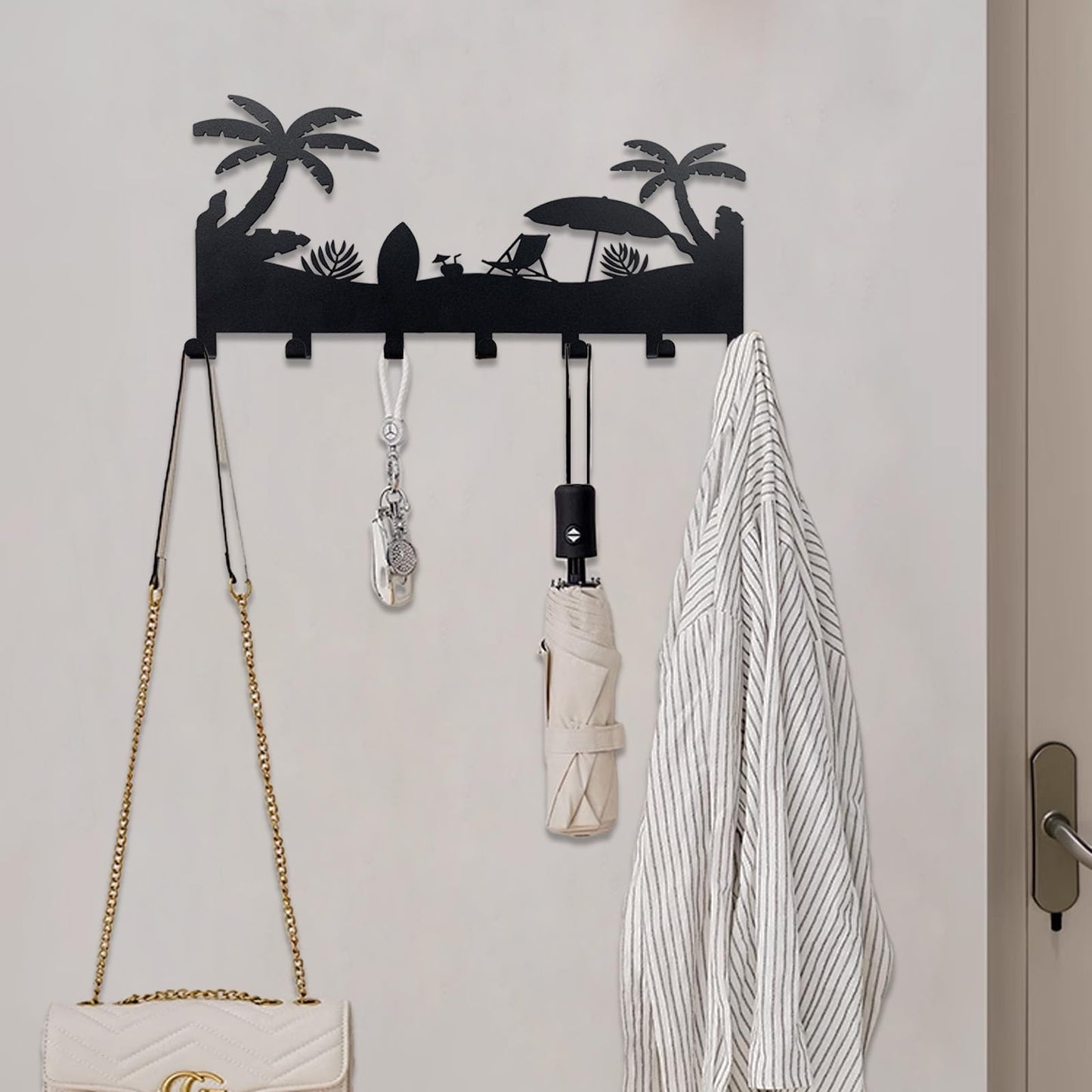 BooWoodNeonMetal Wall Mounted Key Rack | Metal Key Rack Hook Organizer | Metal Key Organizer with 7 Hooks Wall Decoration for Front Door, Hallway, Kitchen, Office