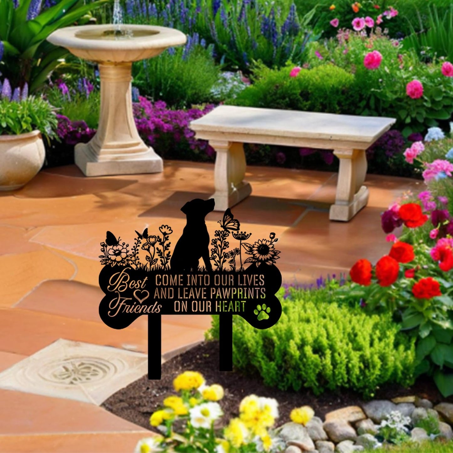 VUZUCOSH Pet Grave Markers Dog, Metal Pet Metal Memorial Garden Stake, Pets Waterproof Grave Stakes Plaque, Pet Headstone Garden Memorial Graves, Metal Dog Garden Decor 12"