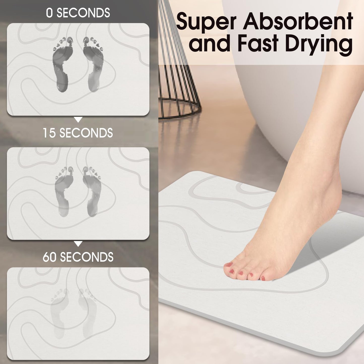 ZIKIBL Stone Bath Mat Diatomaceous Earth Shower Mat Non-Slip Super Absorbent Diatomite Stone Mats for Bathroom Floor/Ktichen Cuonter Quick-Drying Easy to Clean (24''*16''White)