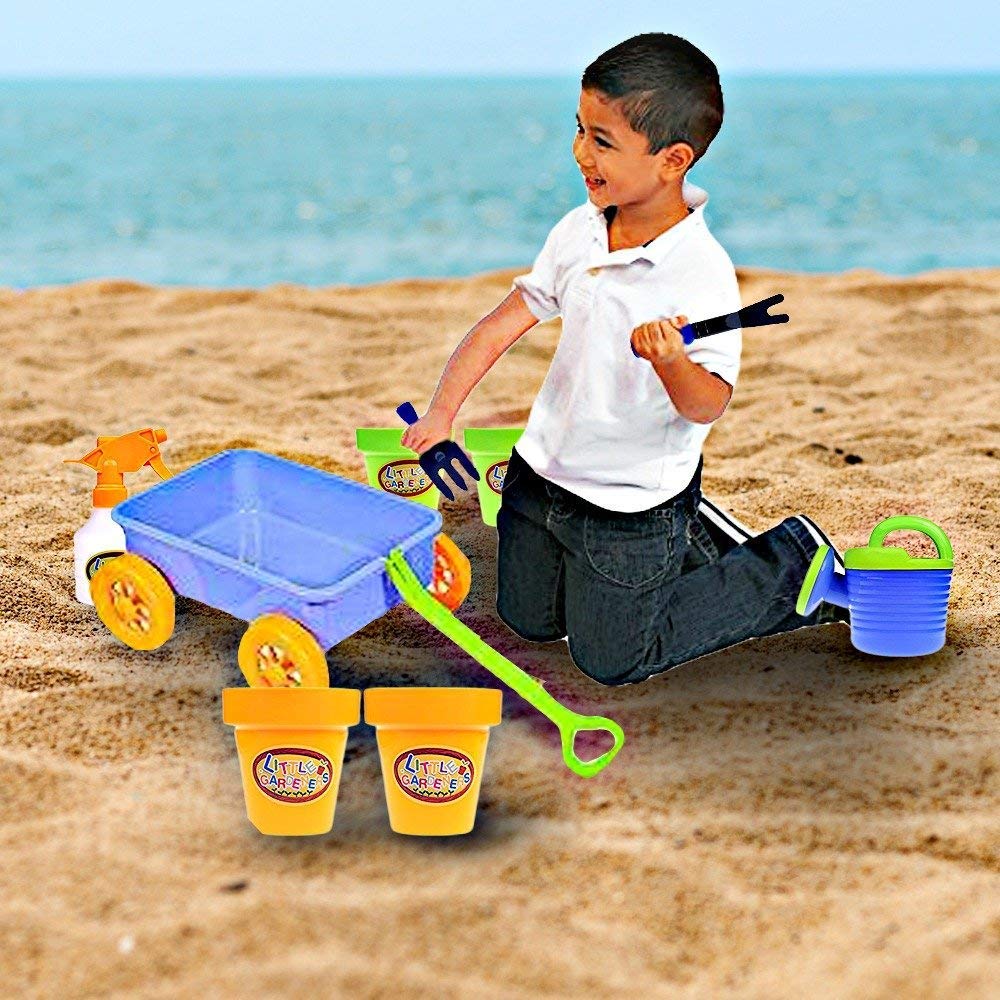 Dimple DCN12752 Garden Wagon & Tools Toy Set Premium 15Piece Gardening Tools & Wagon Toy Set Sturdy & Durable-Top Yd, Beach, Sand, Garden Toy-Great for Kids & Toddlers, Multicolor