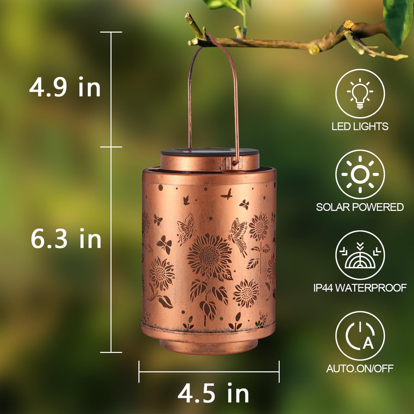 Tepaken Solar Outdoor Lanterns, Butterflies Garden Decor LED Light Hanging Waterproof Metal Lanterns for Patio, Pathway, Yard