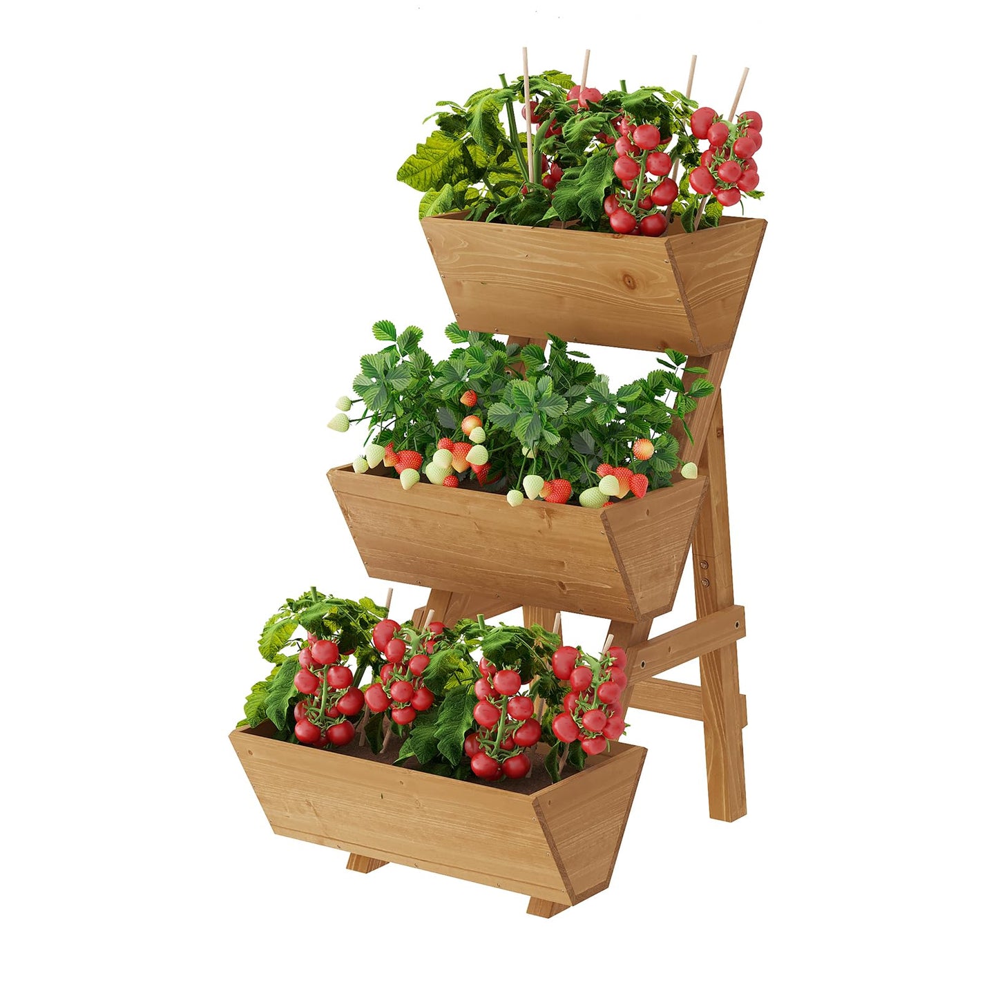 PULIJIAJU 3-Tier Wooden Vertical Raised Garden Bed with Legs, Tiered Planter Box, Vertical Garden Planter,Wood Plant Stand Wood Flower Rack for Patio, Balcony, Freestanding. (Brown-Small)