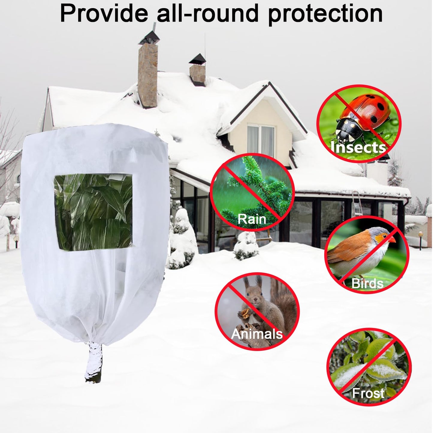 CMINGJ Plant Frost Protection Covers with Viewing Window, 39.37" x 39.37", 2.06oz/yd², Reusable Drawstring Tree Cover, Winter Tree Blanket with Zipper for Outdoor Plants, Frost Protection Cloth 4 Pack