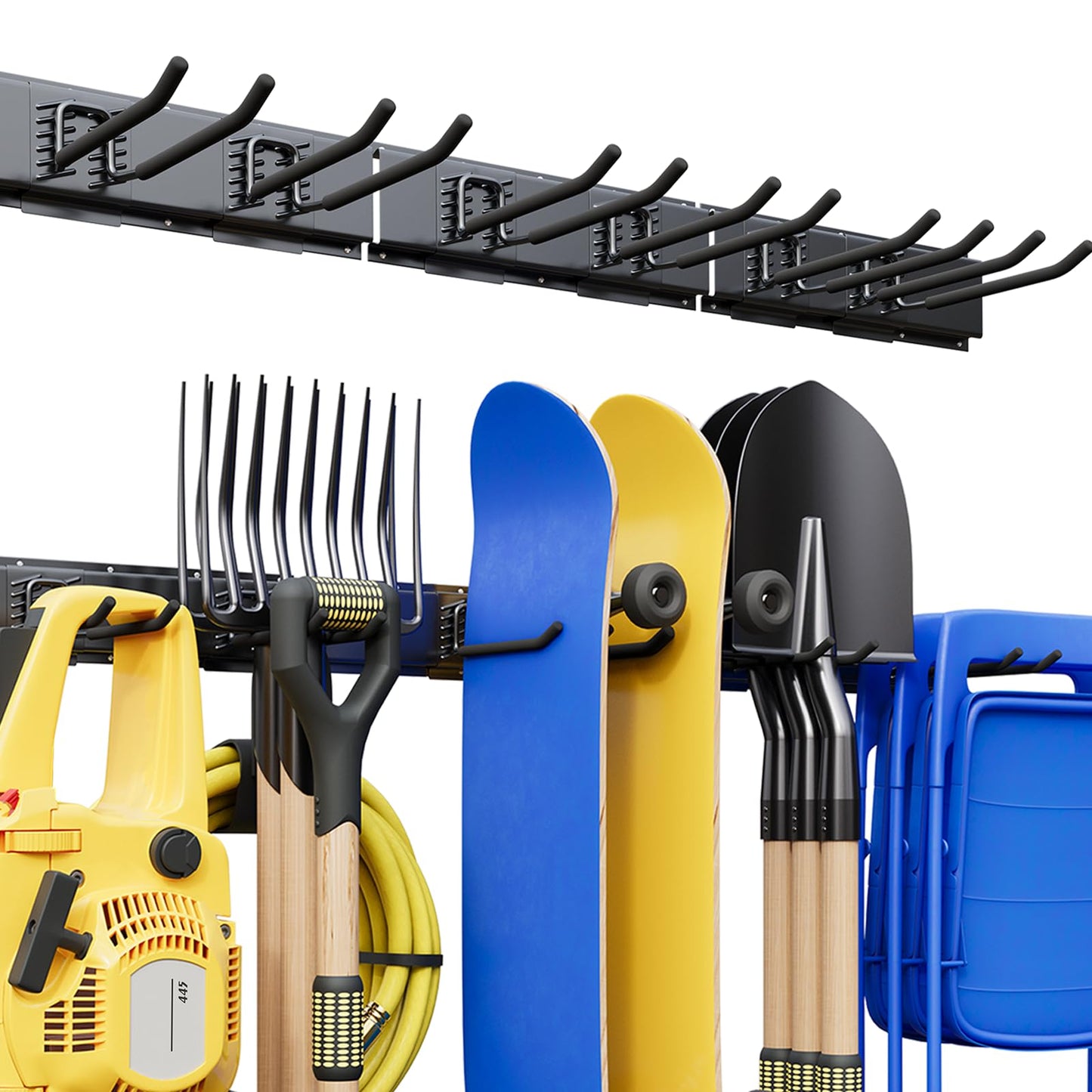 Garage Tool Organizer Wall Mount, 48" Garage Wall Organizer, Heavy Duty Garden Tool Organizers with Adjustable Hooks, 400 lbs Garages Organization, Anti-Rust Garden Tool Storage Rack for Yard and Shed