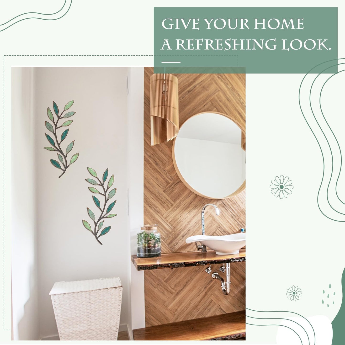 Zhengmy 2 Pieces Metal Tree Leaf Wall Decor Vine Olive Branch Leaf Wall Art Living Room, Hallway Wall Decor Outdoor Decoration(Gradient Green)