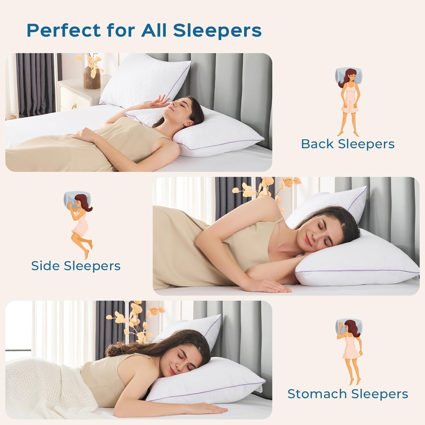 JOLLYVOGUE Pillows Queen Size Set of 4, Bed Pillow for Side, Back, and Stomach Sleepers, Down Alternative Filled Pillows, Luxury Hotel Quality and Machine Washable, 28" x 20", 4 Pack