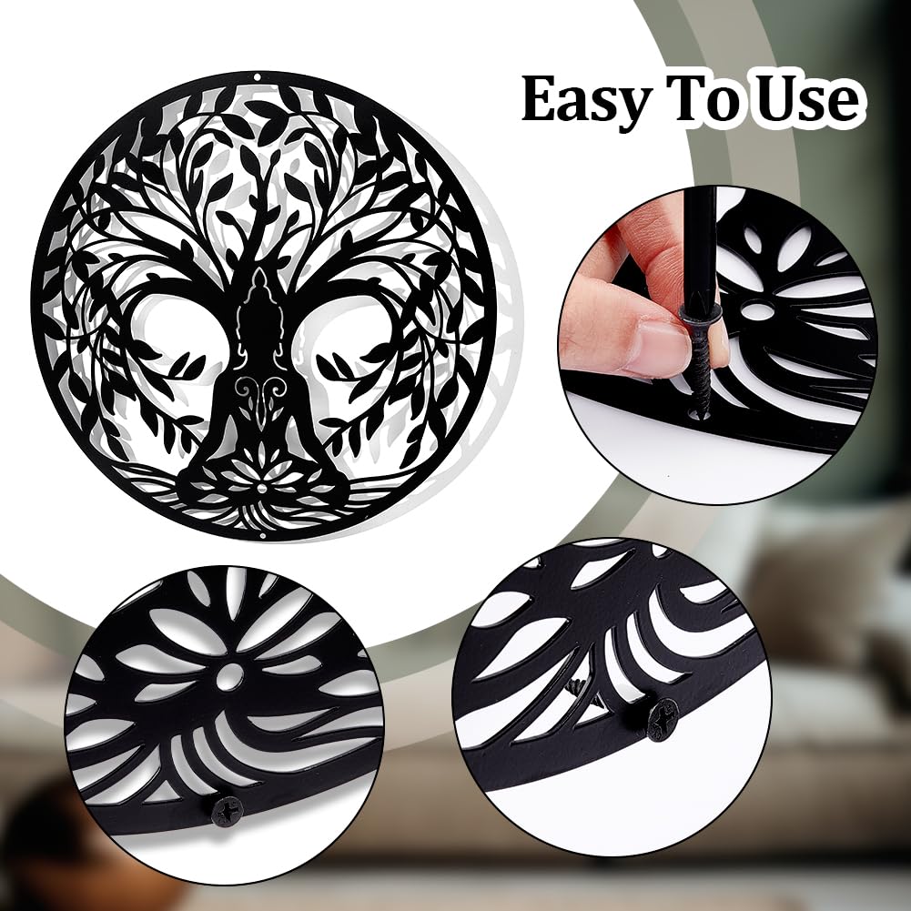 NBEADS Tree of Life and Yoga Metal Wall Art Decor, 11.8" Black Wall Hanging Decor Silhouette Wall Art for Home Bedroom Living Room Bathroom Kitchen Office Hotel Wall Decoration
