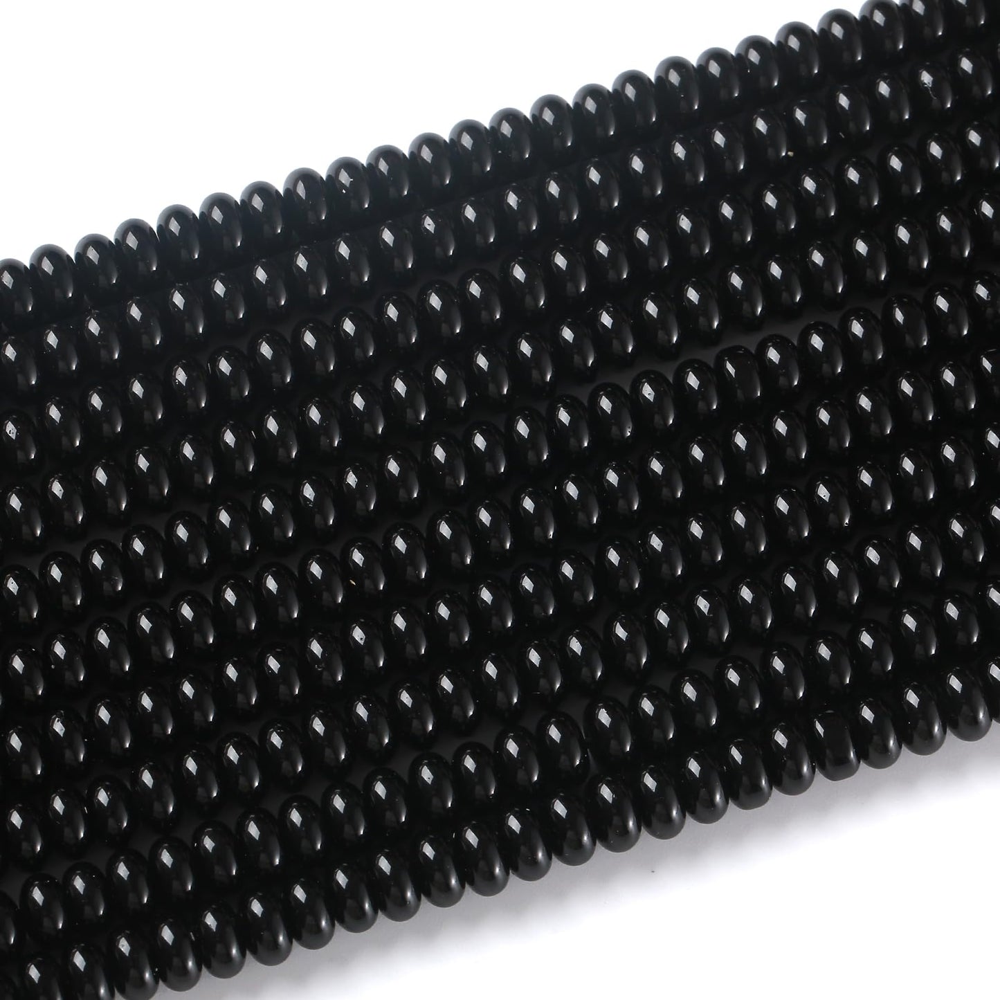 76pcs 5x8mm Natural Stone Black Agate Rondelle Spacer Loose Beads Abacus Disk Stone Round Loose Gemstone Beads for Jewelry Making DIY Bracelet Necklace