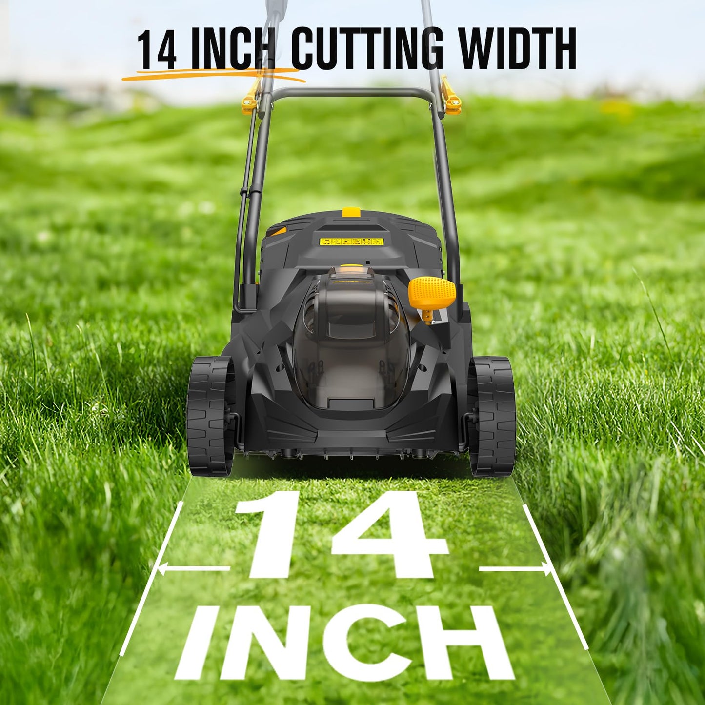 HEINPRO 14" Cordless Lawn Mower Compatible with Dewalt 20V MAX Battery, 2-in-1 Brushless Electric Lawn Mower for Small Yards, Push Mowers with 5-Position Height Adjustment, Black (Tool Only)