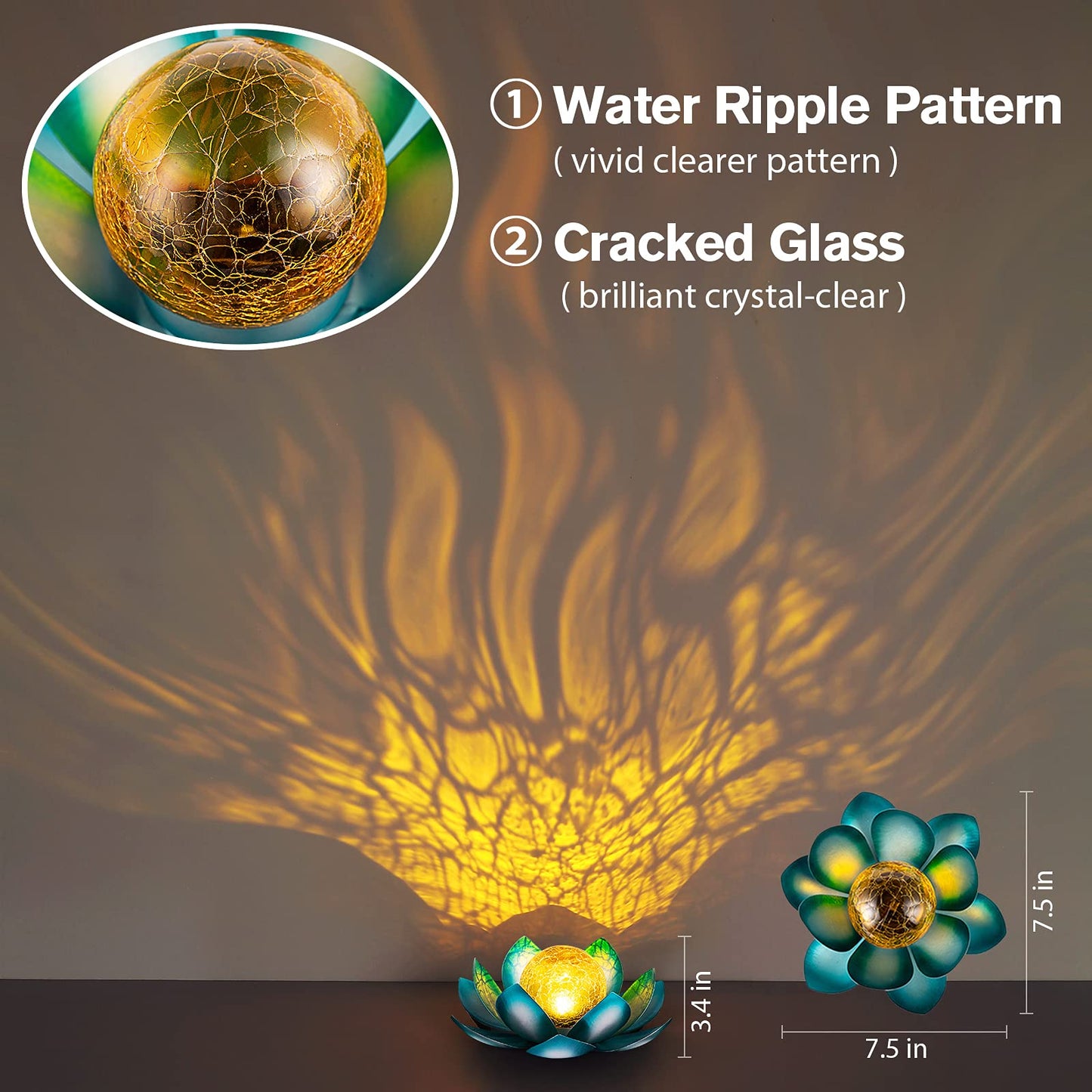 AIINY Solar Light Outdoor(2Pack), Art Crackle Globe Glass Lotus Decoration, Solar LED Waterproof Blue Metal Flower Lights for Patio,Lawn,Walkway,Tabletop