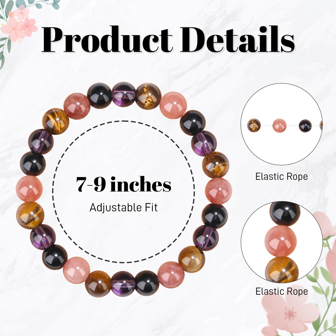 MAIBAOTA Travel Bracelet Gifts for Travel Lovers 8mm Black Tourmaline Tigers Eye Crystal Bracelet Travel Jewelry for Women