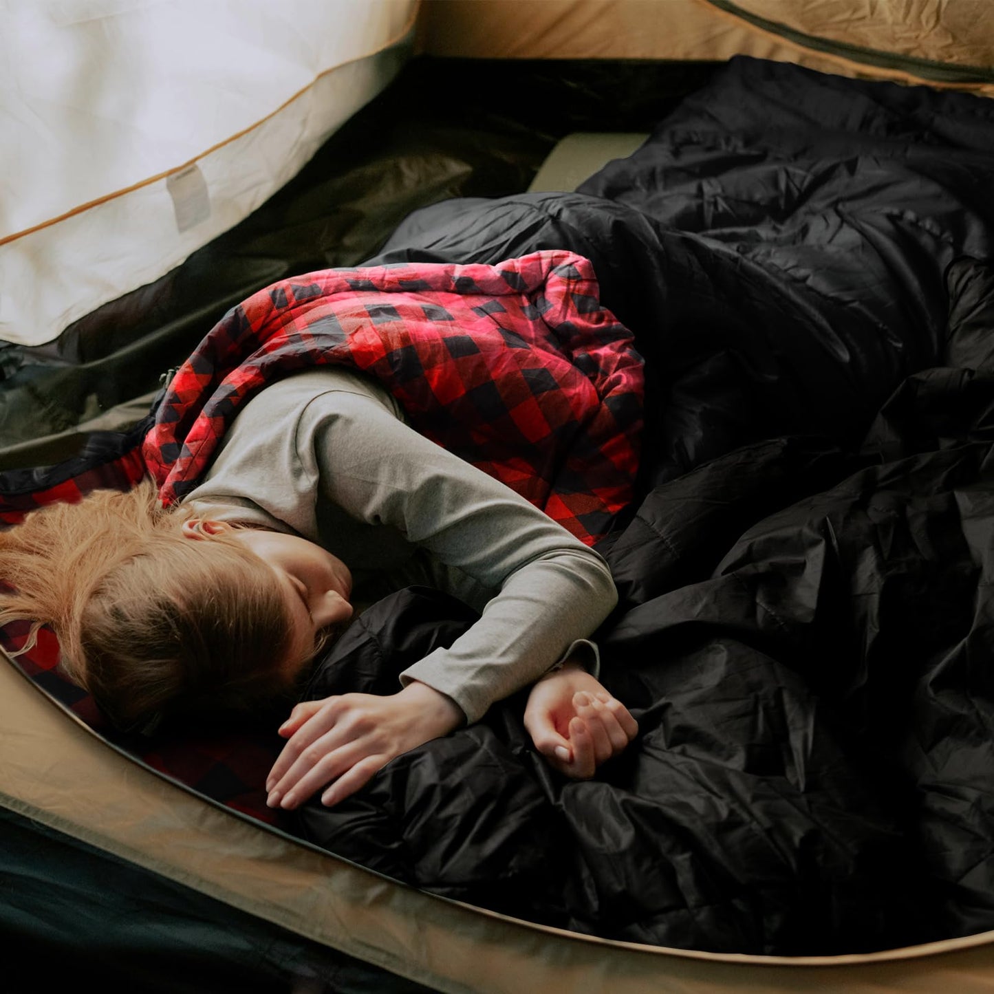 ShinHye 0 Degree Sleeping Bag for Adults - Cotton Flannel 4 Season Cold Weather Winter, XXL Big and Tall Camping Sleeping Bag with Compression Sack (Black1, 90"×35" Right Zip)