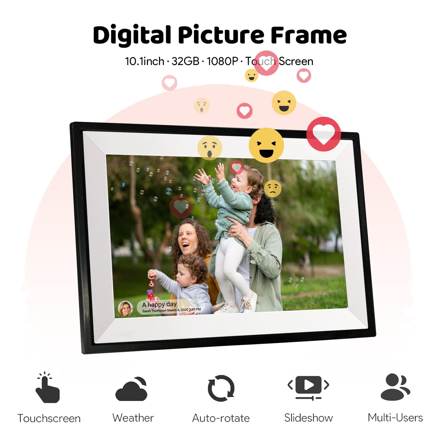 PIPI Vision 10.1 Inch WiFi Digital Picture Frame, Upgraded 32GB Storage,Smart Frameo App, IPS Touch Screen, Easy Setup, Instantly Share Photos & Videos for Mom,Grandparents
