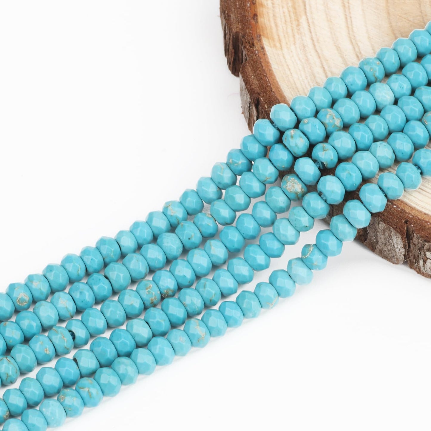 2 String 220PCS 3x5mm Natural Turquoise Stone Beads for Jewelry Making, Songxi Facted Loose Gemstone Beads for DIY Bracelet Necklace Making Supplies with Energy Healing Chakra Power