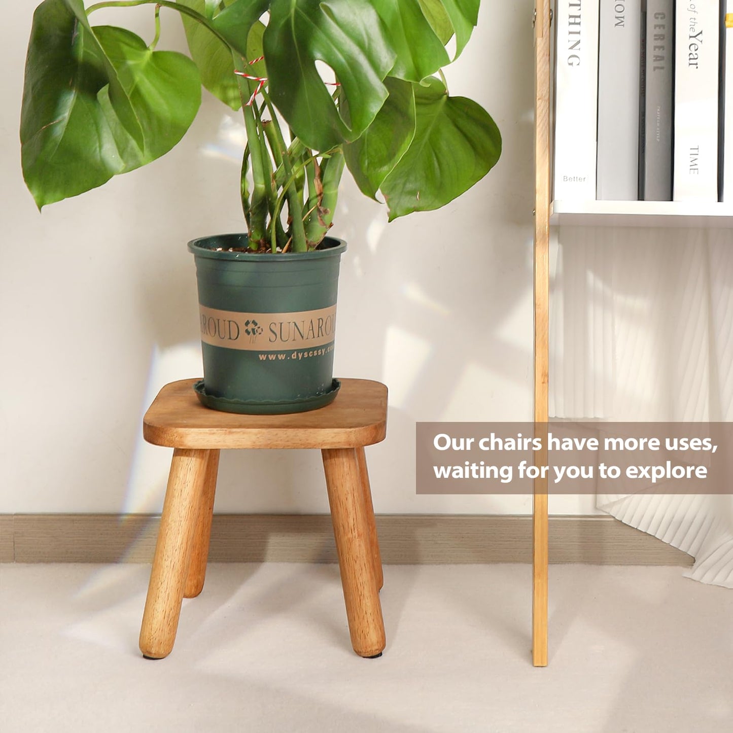 2 Pack Wooden Stool, Plant Stools, Kids Stools for Adults Step Stool for with Four Detachable and Assembled Legs(Classic 9.3inch)-Walnut