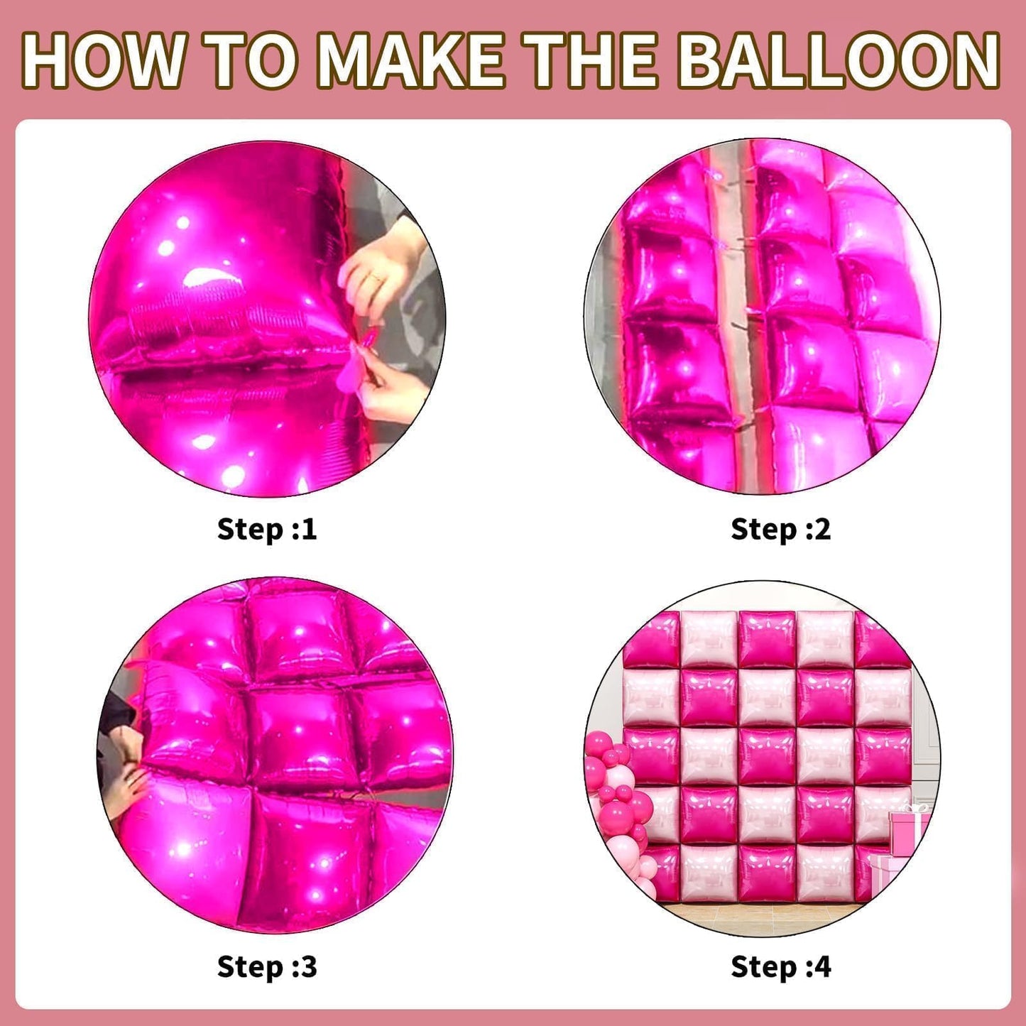 Hot Pink and Rose Double Sided Square Foil Balloons Wall,19 Inches Pink Metallic Foil Balloons Tunnel Arch Kit for Girls Bachelorette,Wedding,Anniversary,Mothers Day Party Background Decorations