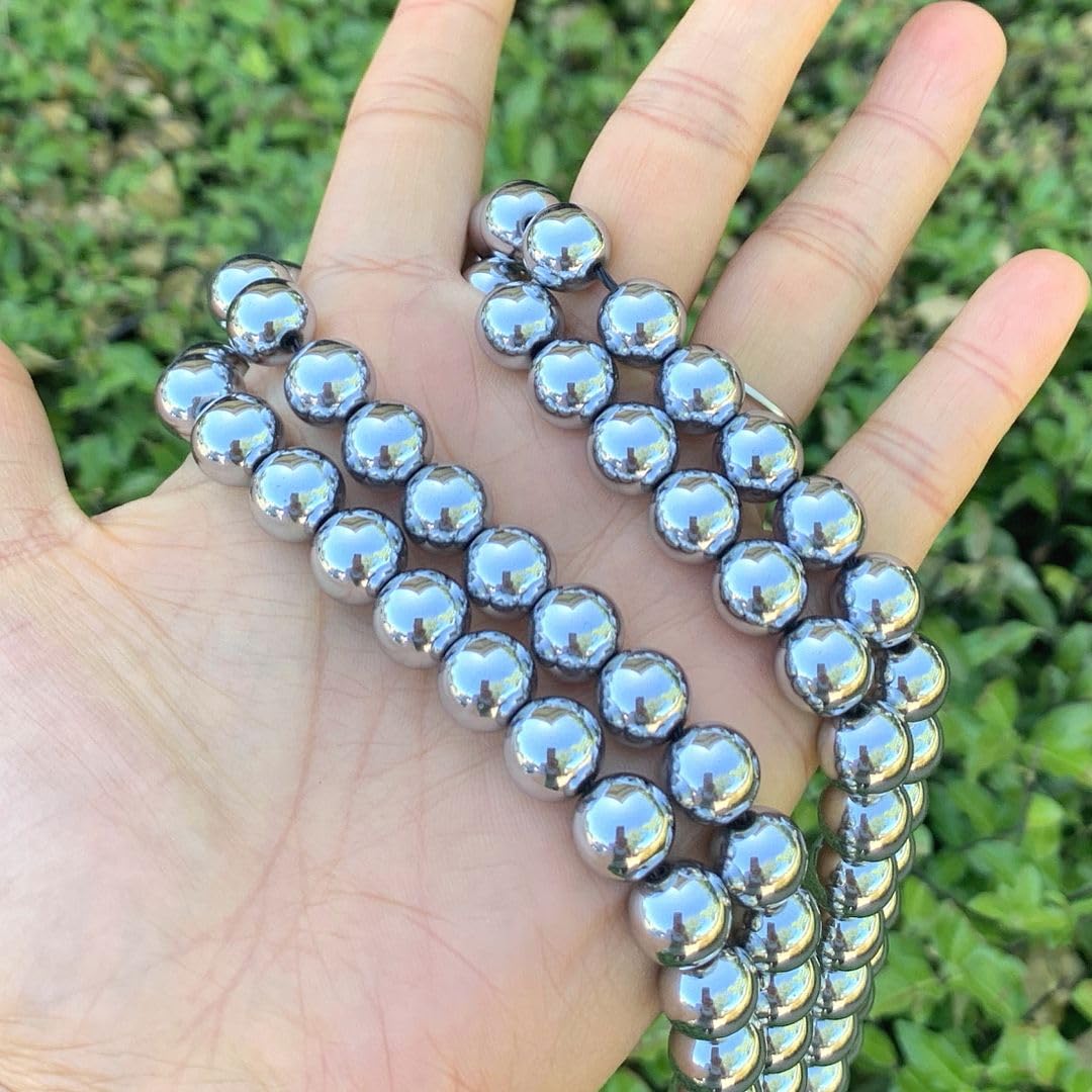 40pcs Adabele Grade A Natural Hematite White Gold Platinum Plated Healing Gemstone 10mm Round Loose Beads Gem Stone Spacer for DIY Craft Jewelry Making GFC-E10