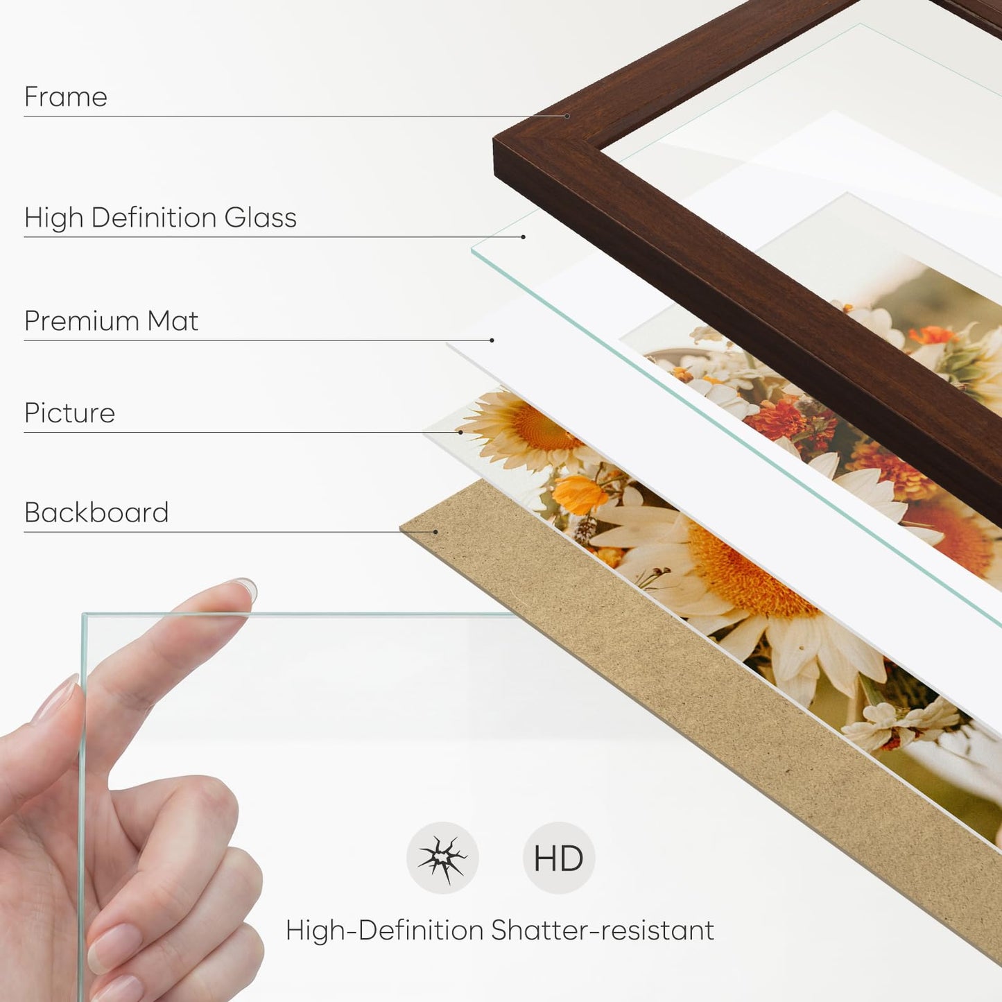 Golden State Art, 8x10 Picture Frame with Mat for 5x7 Photo - High Definition Glass Wall Mounting or Tabletop Display (Brown, 1 Pack)