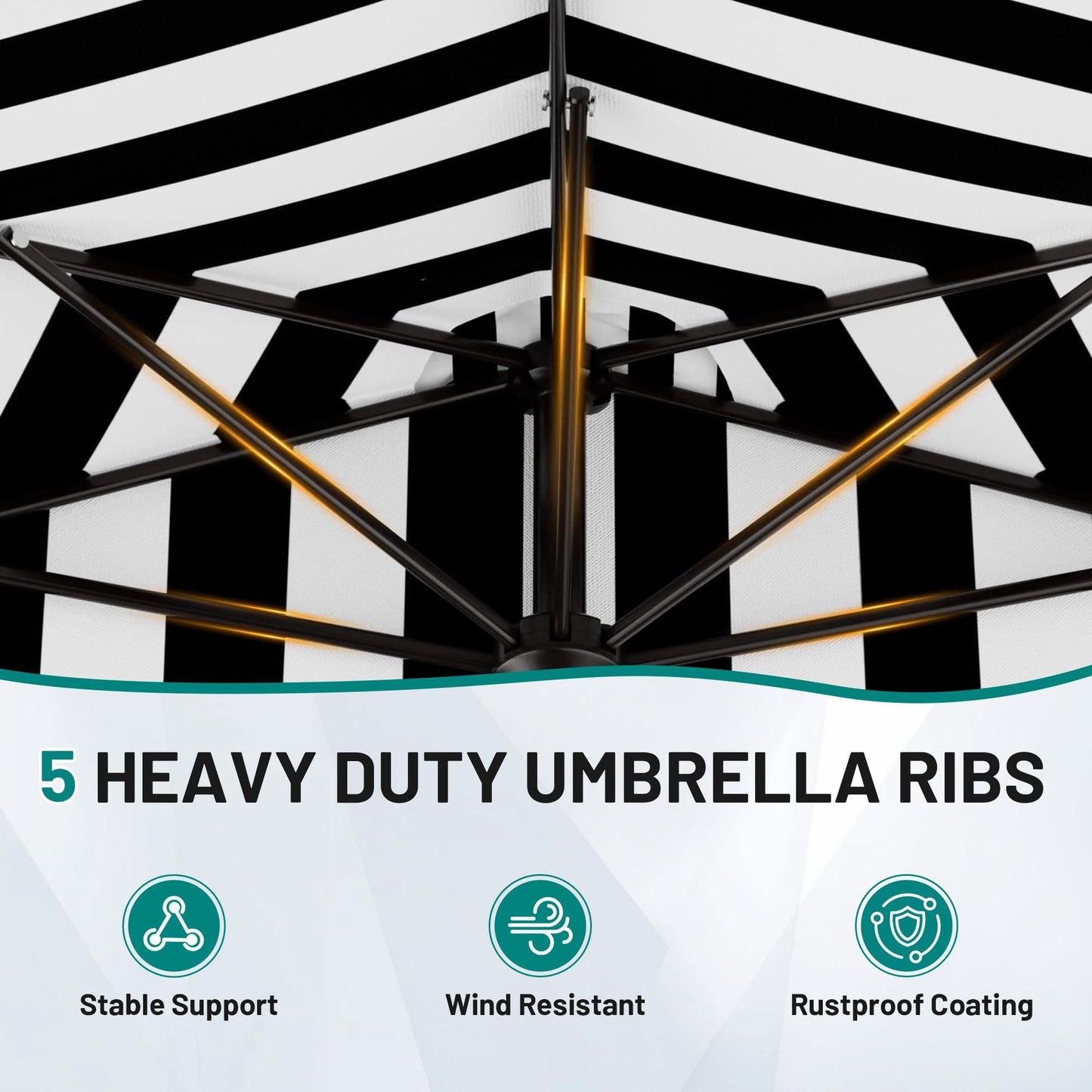 AreShark 9FT Half Patio Umbrella, Outdoor Wall Umbrella with Crank & 5 Sturdy Ribs, Table 1/2 Umbrella Patio for Garden, Deck, Balcony and Pool, Black & White Stripe
