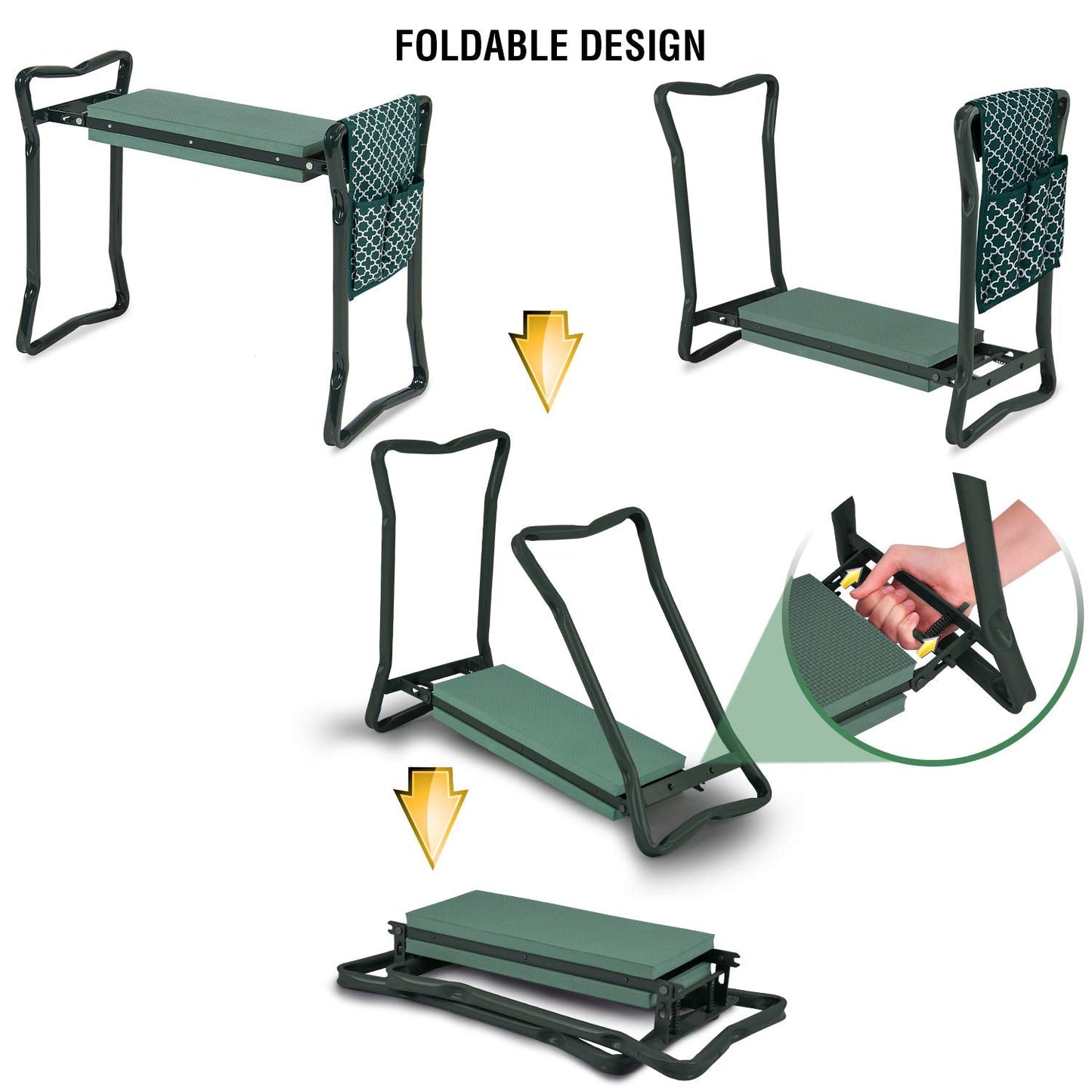 Garden Kneeler And Seat - Protects Your Knees, Clothes From Dirt & Grass Stains - Foldable Stool For Ease Of Storage - EVA Foam Pad - Sturdy and Lightweight - Bench Comes With A Free Tool Pouch!