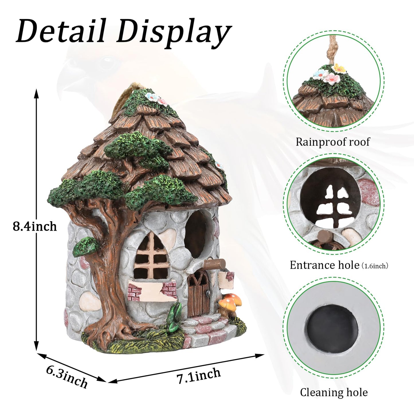 Yinns Resin Bird House for Outside, Birdhouses for Outdoors Wild Bird Nesting, Decorative Stone Bird Houses for Yard Garden Decor, Water Proof