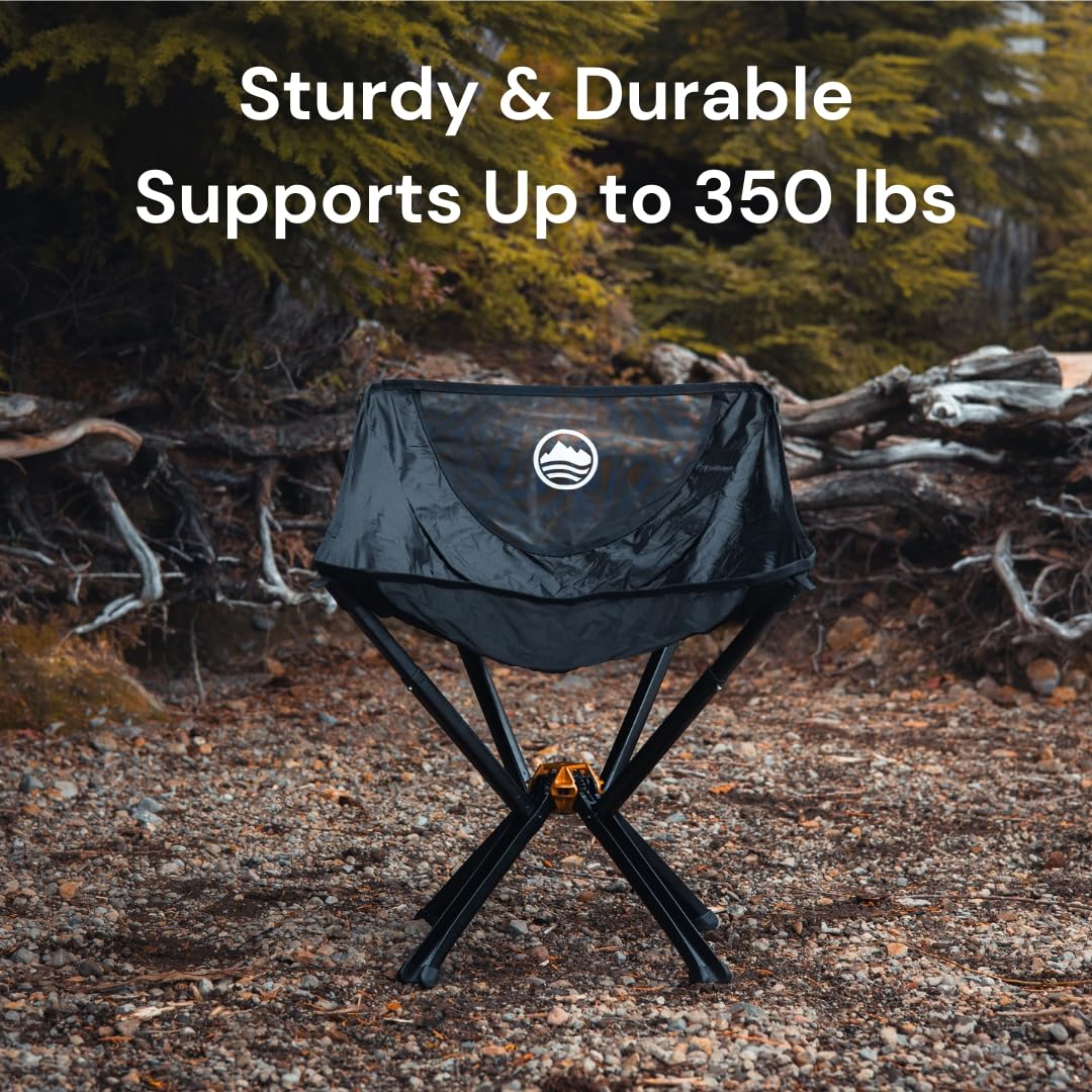 CLIQ Portable Chair Version 1.0 with Free Bag - Lightweight Folding Chair for Camping - Supports 300 Lbs - Perfect for Outdoor Adventures - Black Bundle