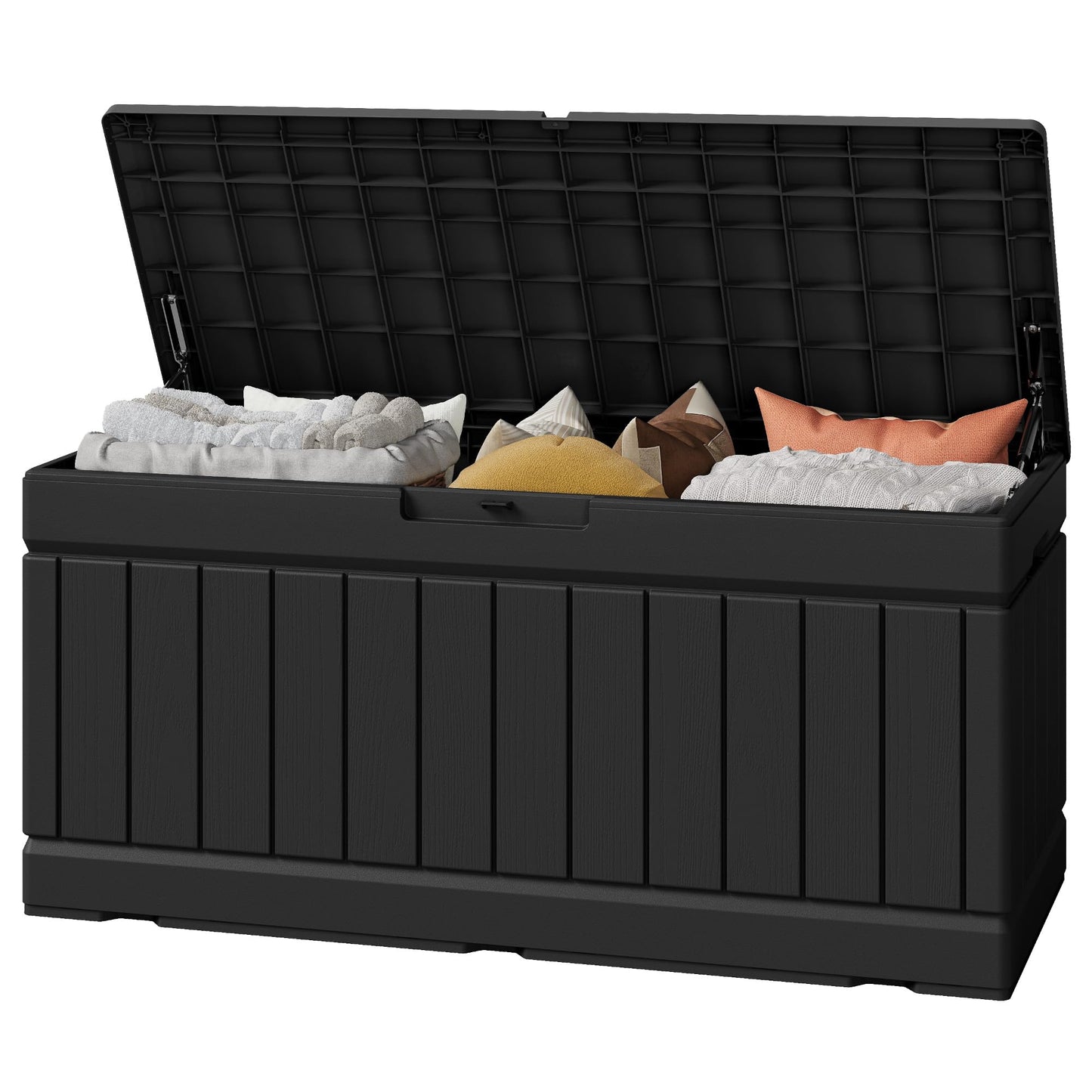 Greesum Outdoor Storage Box 82 Gallon Storage Bin with Lid for Patio Furniture, Garden Tools, Pool Supplies, Waterproof and UV Resistant, Lockable, Black