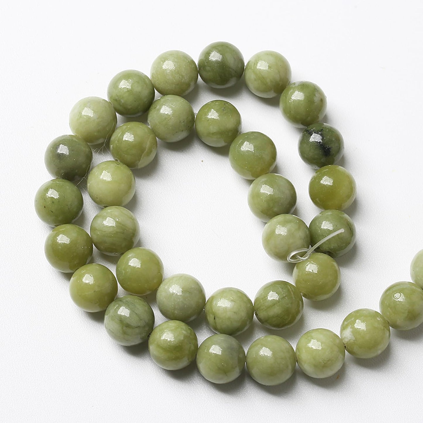 90PCS 8mm Natural Chinese Green Jade Beads Gemstone Round Loose Beads for Jewelry Making DIY Bracelet Necklace 32" 2 Strands