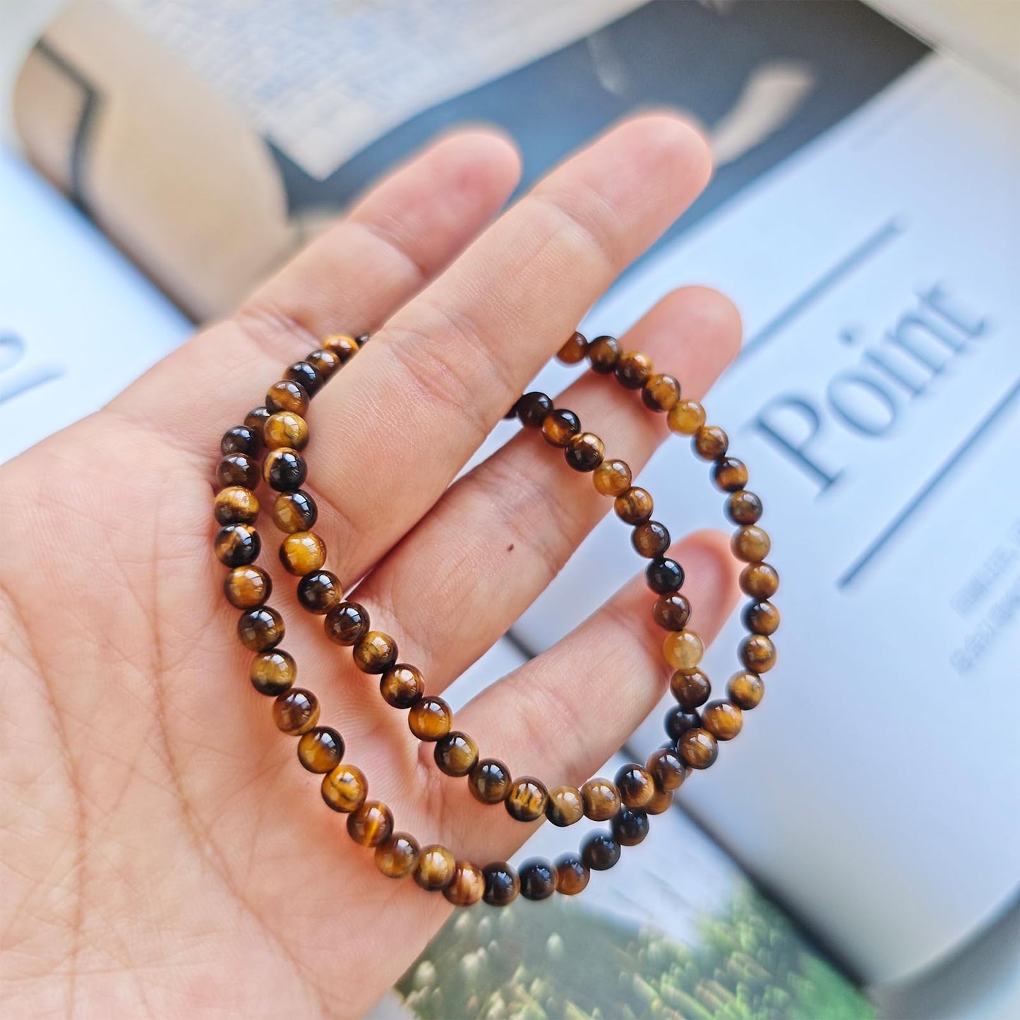CHCCOYE 4mm Natural Healing Gemstone Bracelet Handmade Yoga Stretch Elastic Bracelet Stress Relief Crystal Jewelry for Men and Women (4mm, Yellow Tiger's Eye)