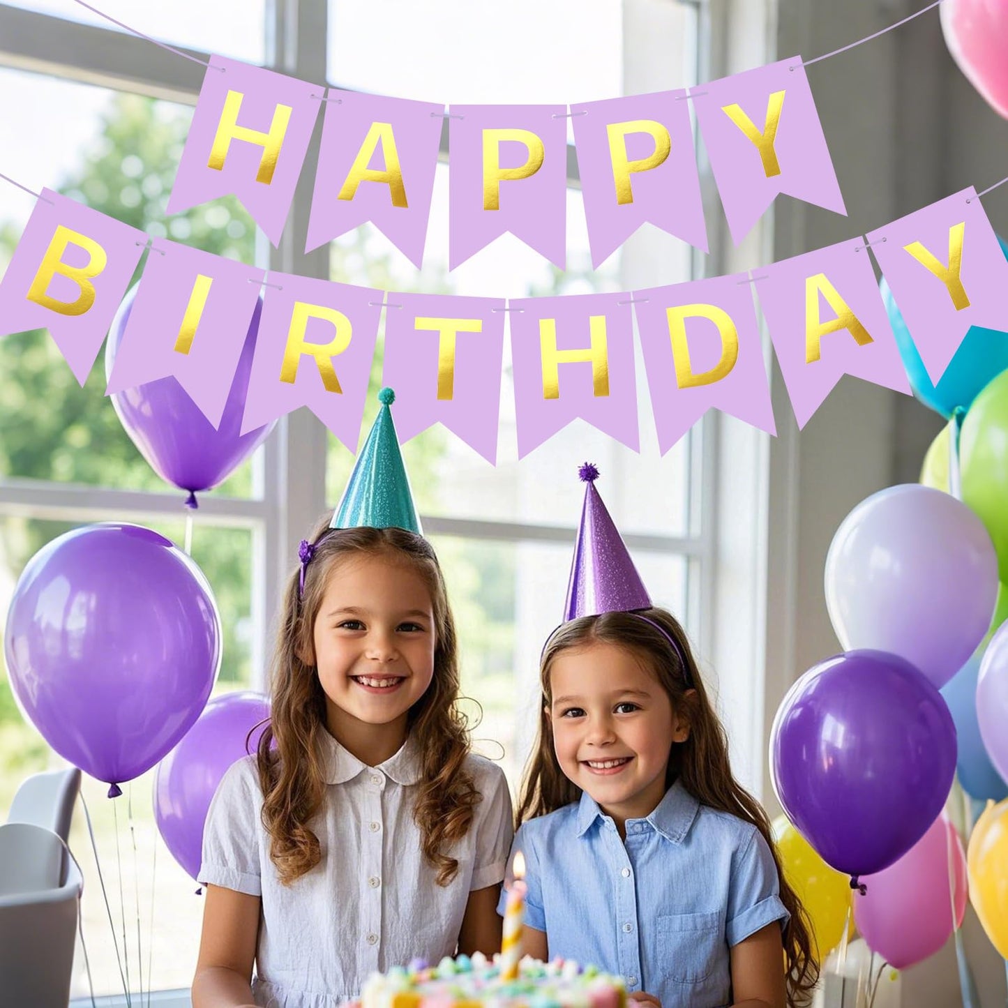JHZMCRX Happy Birthday Banner Sign Birthday Garland Wall Door Banner Flag Name Signs for Women Men Boys Girls Birthday Party Backdrop Decorations Golden Letters Light Purple